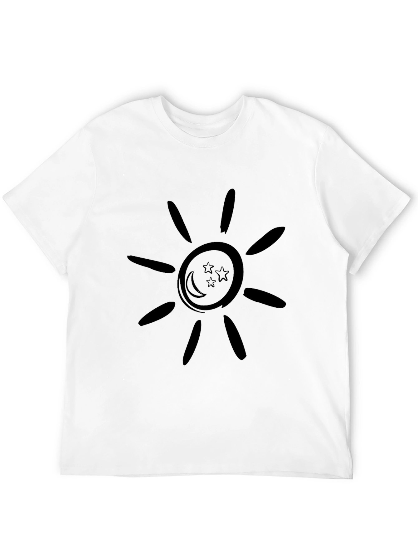 Black Graphic Tee: Sun Moon & Stars Design