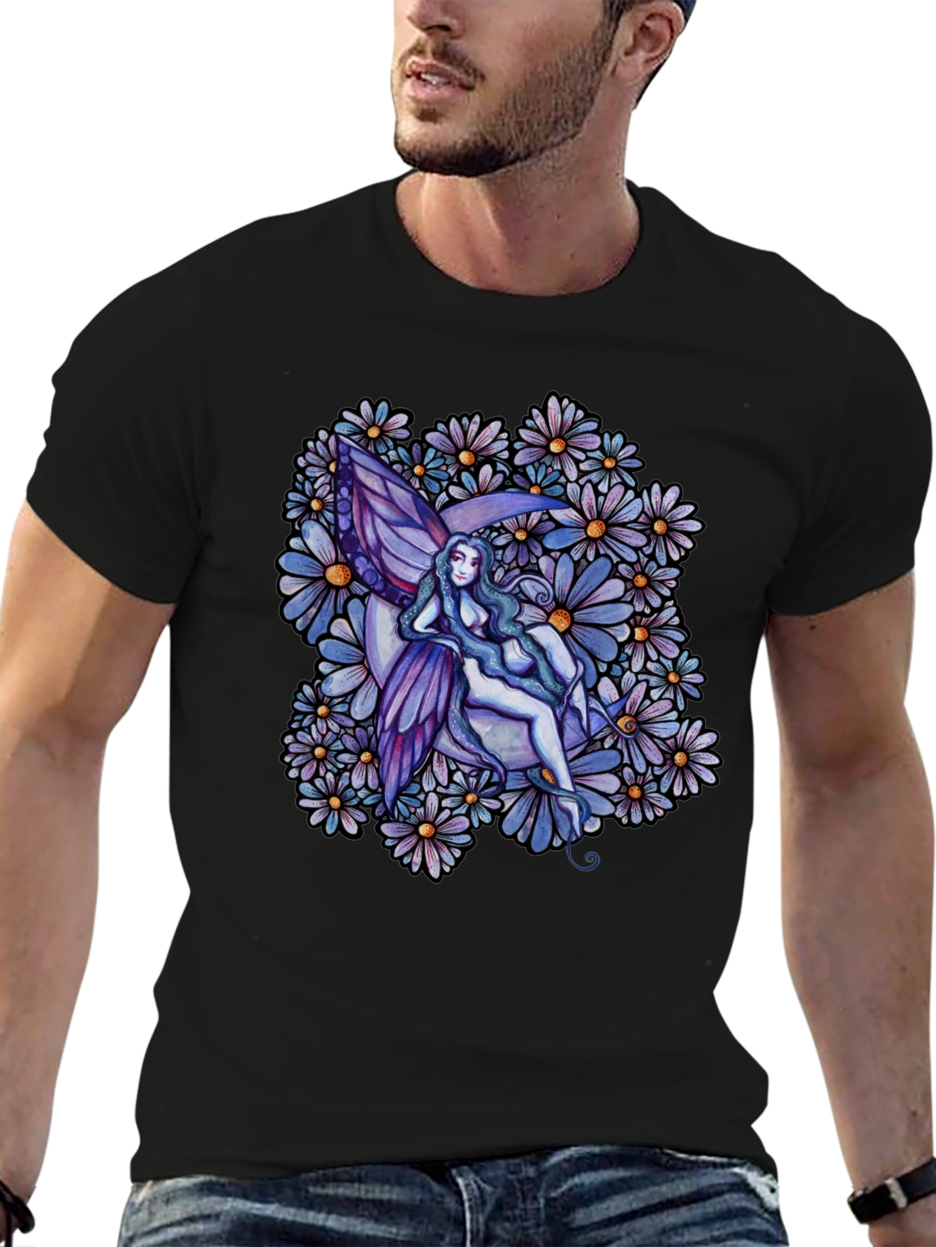 Fairy & Floral Graphic Tee - Black