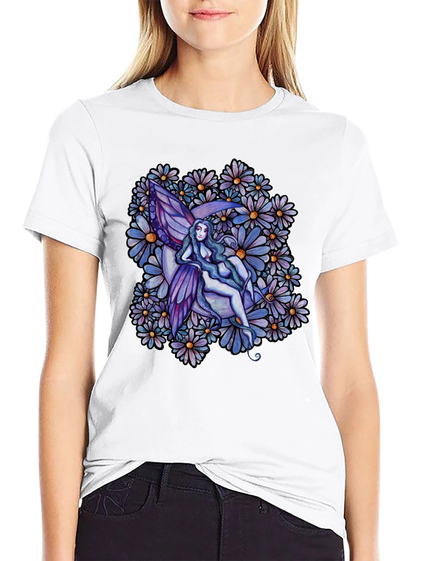 Fairy & Floral Graphic Tee - Black