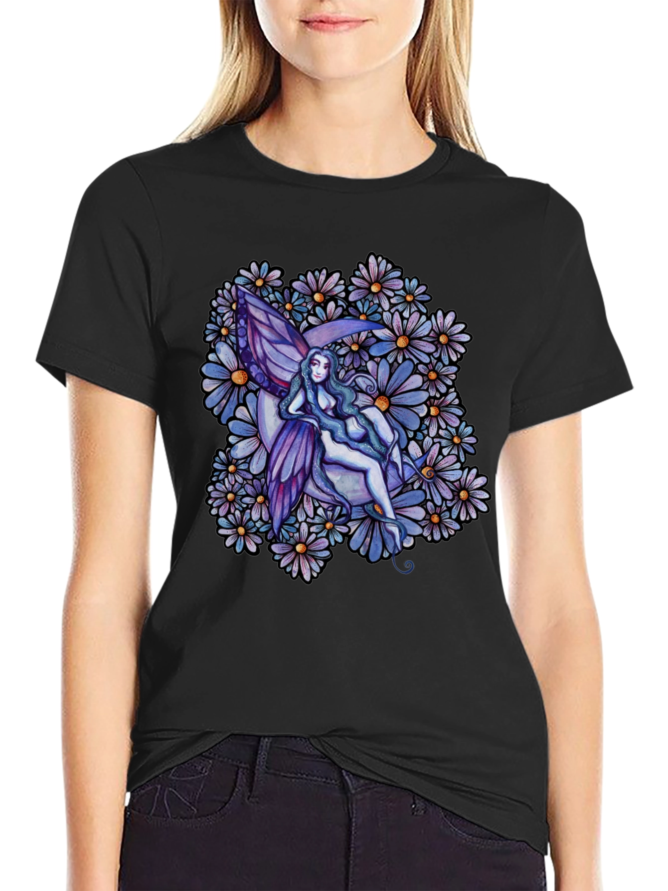 Fairy & Floral Graphic Tee - Black