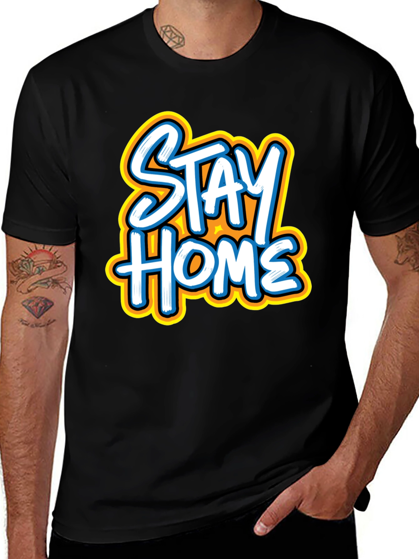Stay Home Graphic Tee - Black Casual T-Shirt