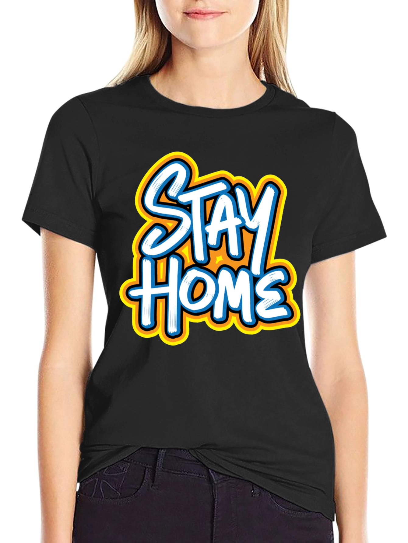 Stay Home Graphic Tee - Black Casual T-Shirt