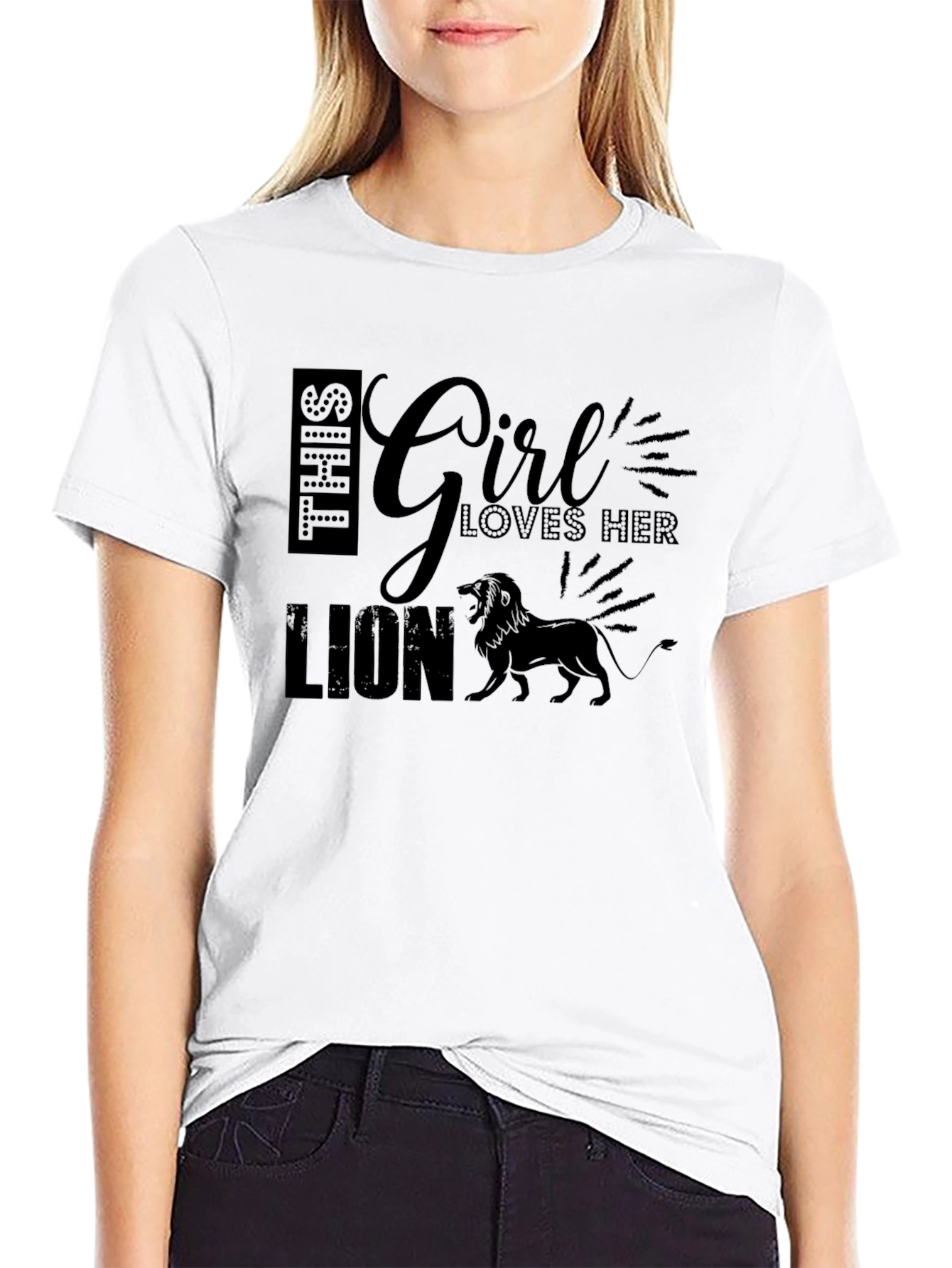Girl Loves Her Lion Black T-Shirt