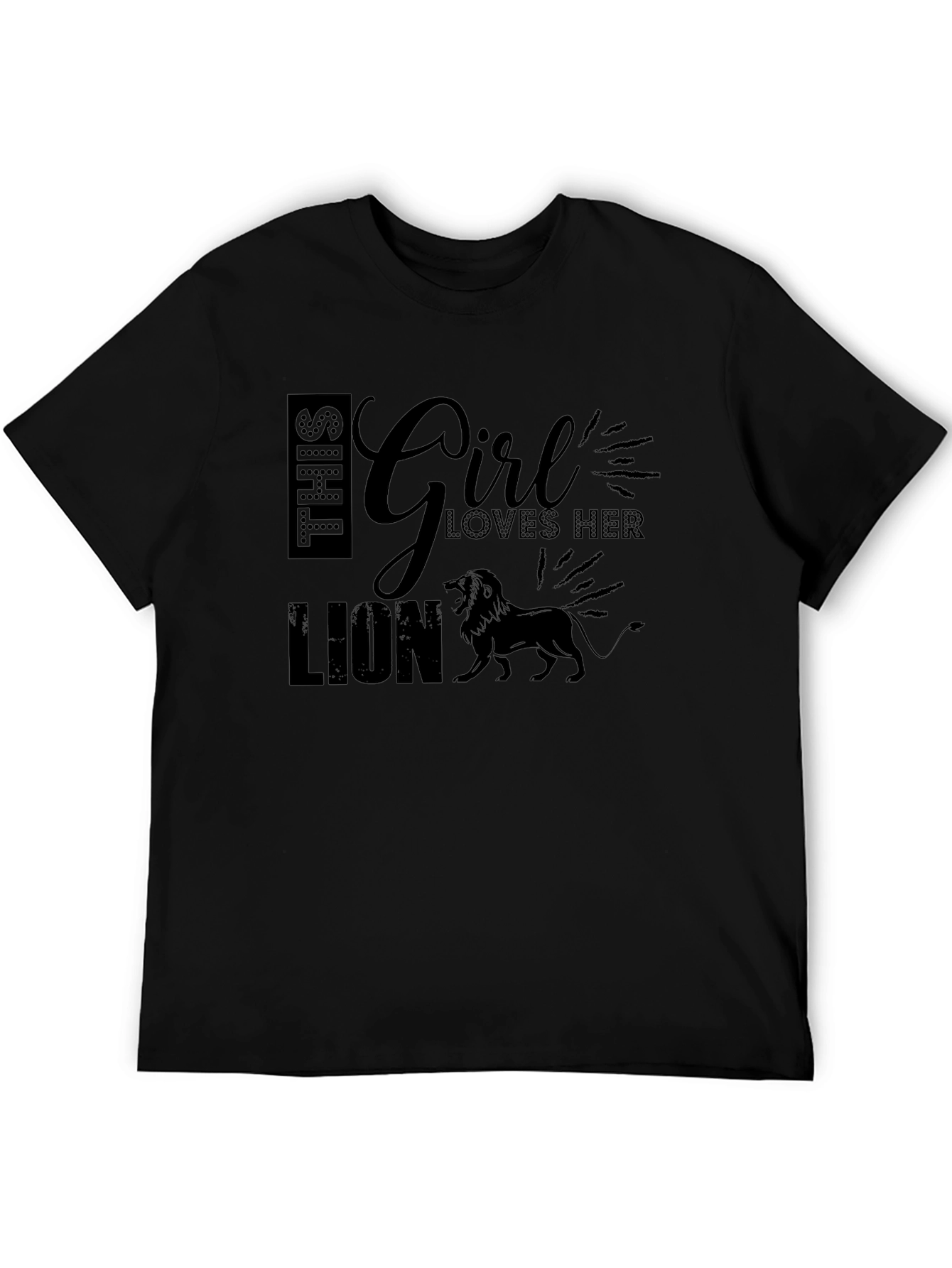 Girl Loves Her Lion Black T-Shirt