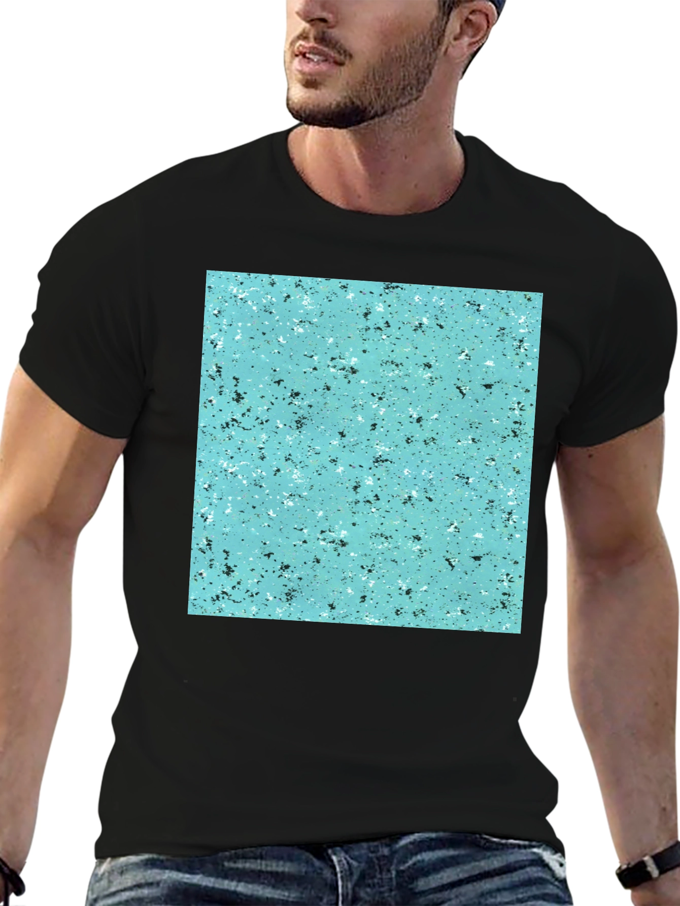 Speckled Teal Print Black T-Shirt