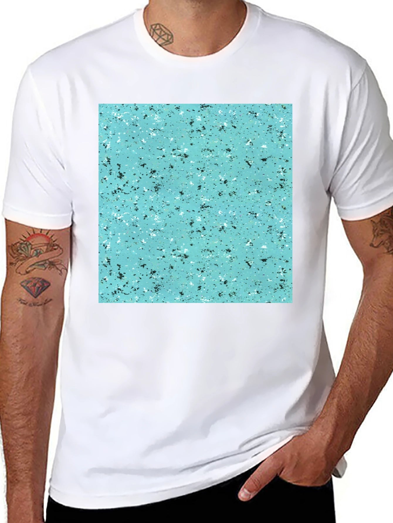 Speckled Teal Print Black T-Shirt