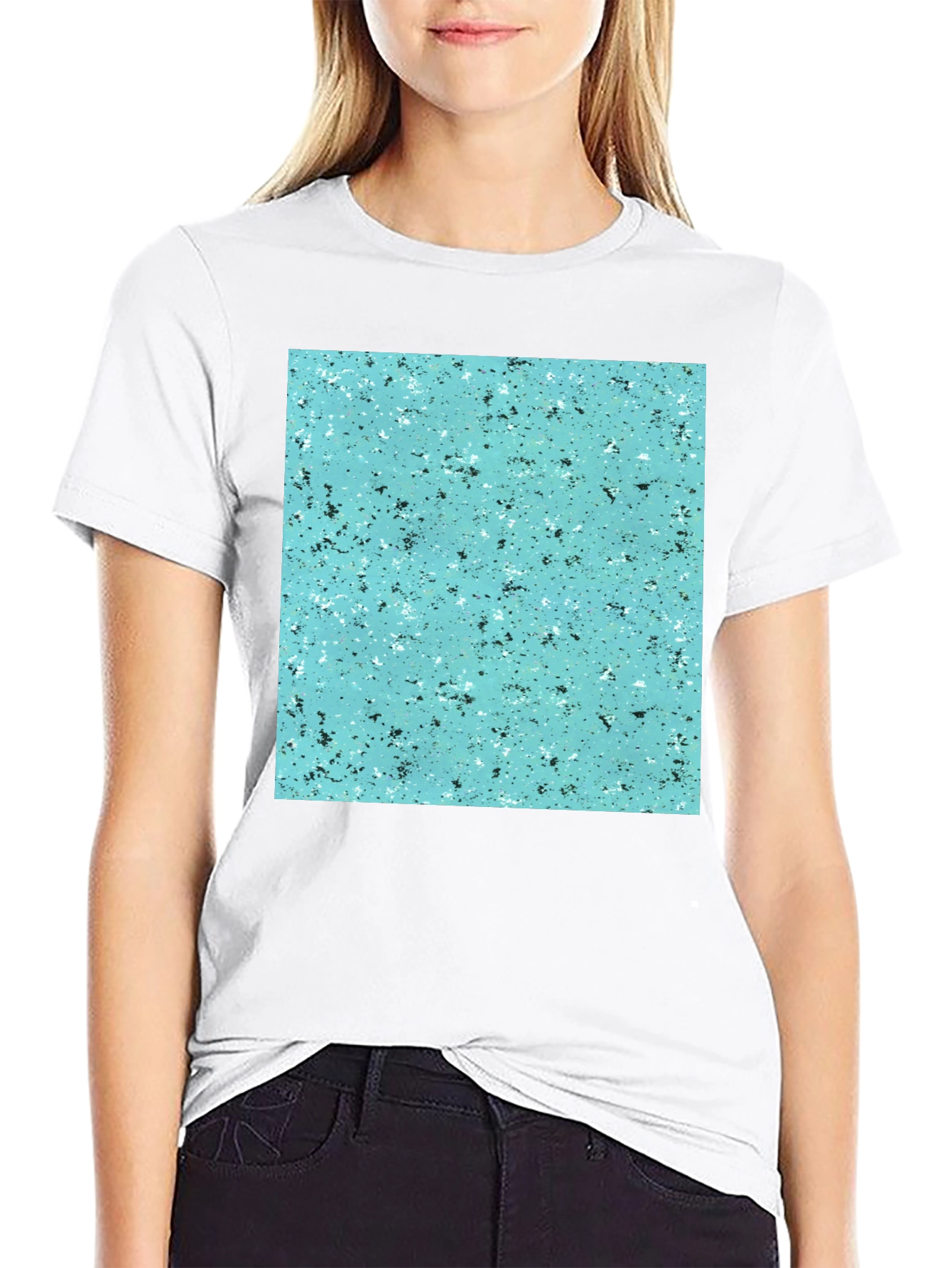 Speckled Teal Print Black T-Shirt