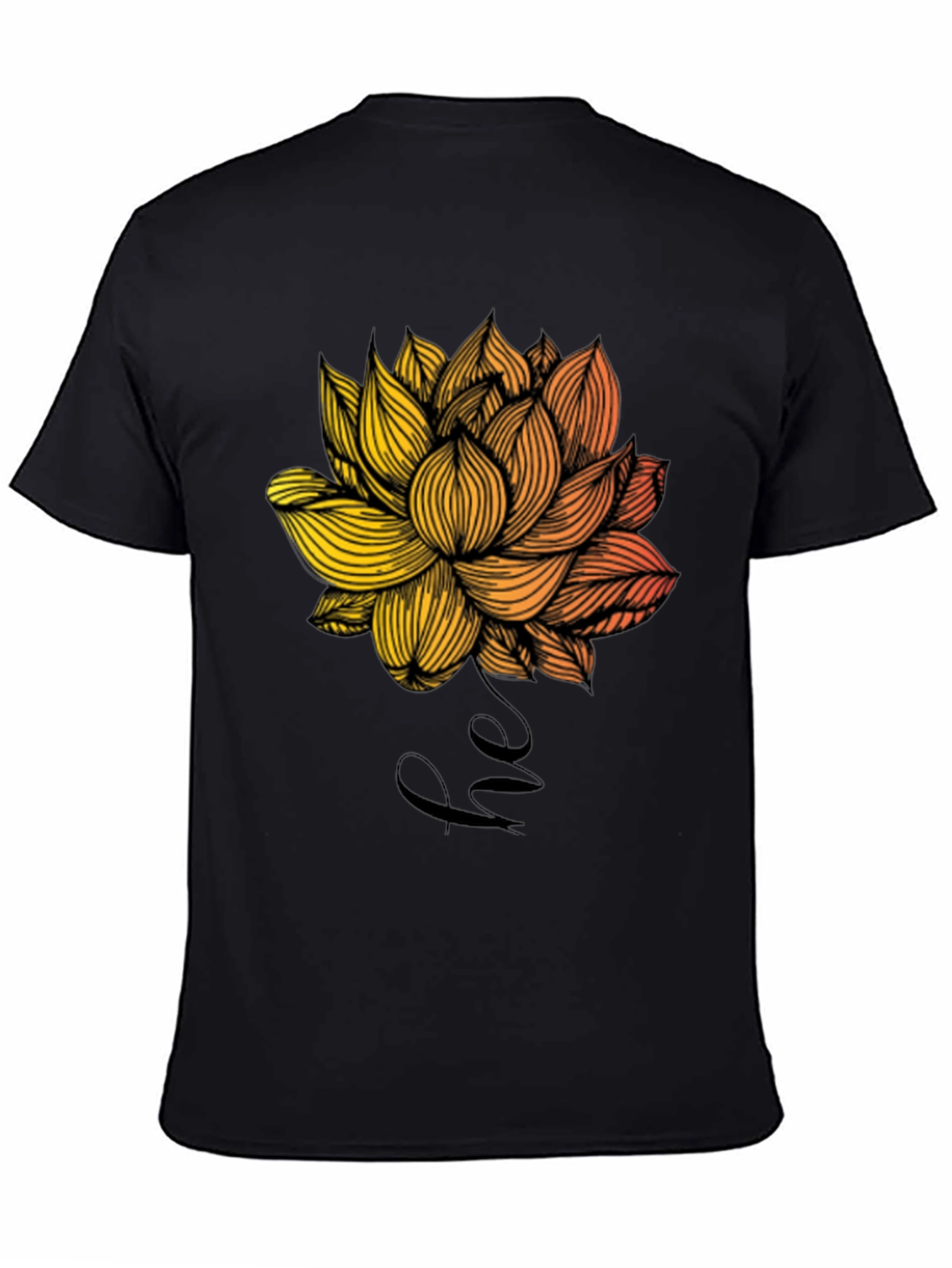 Floral Lotus Graphic Print Mens Black T-Shirt