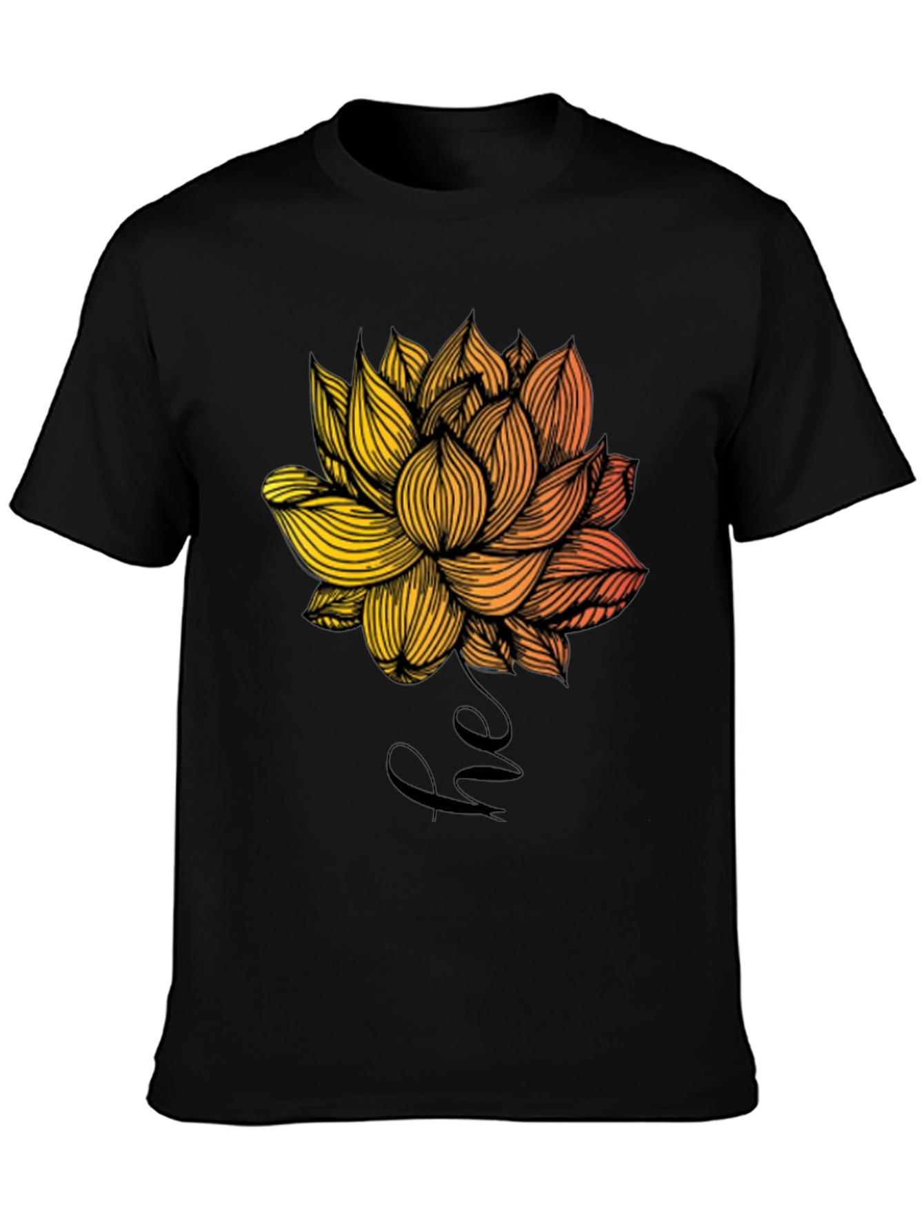 Floral Lotus Graphic Print Mens Black T-Shirt