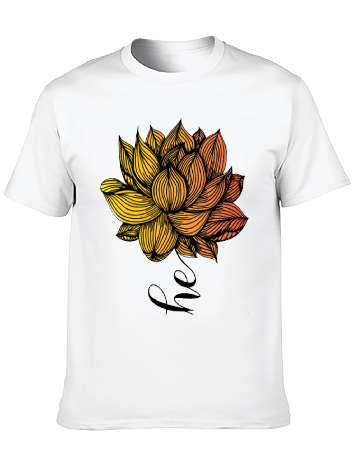 Floral Lotus Graphic Print Mens Black T-Shirt