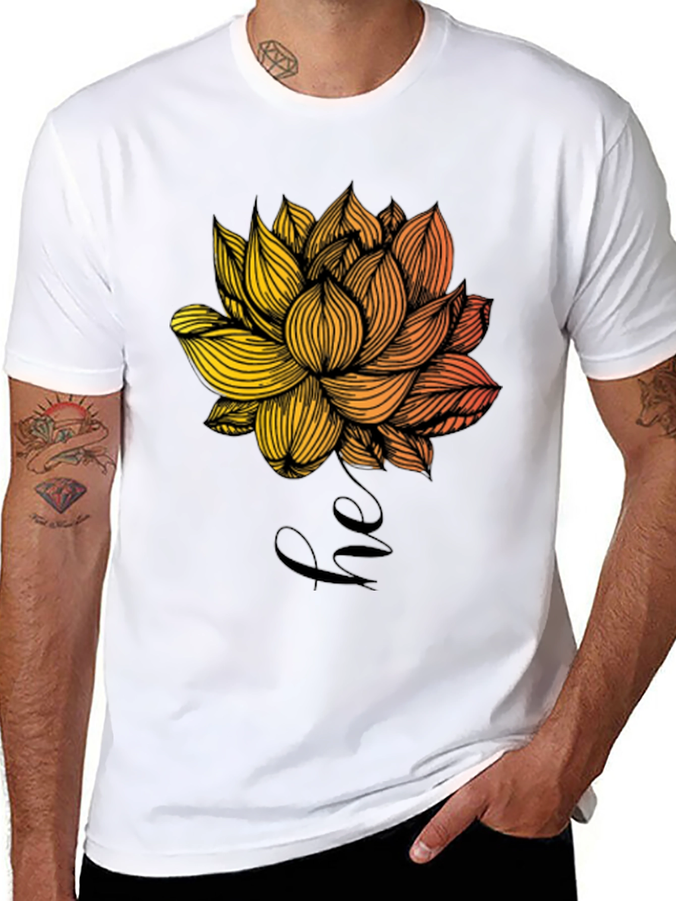Floral Lotus Graphic Print Mens Black T-Shirt