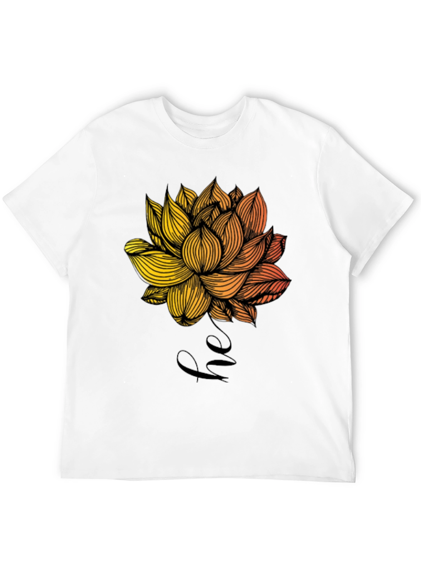 Floral Lotus Graphic Print Mens Black T-Shirt