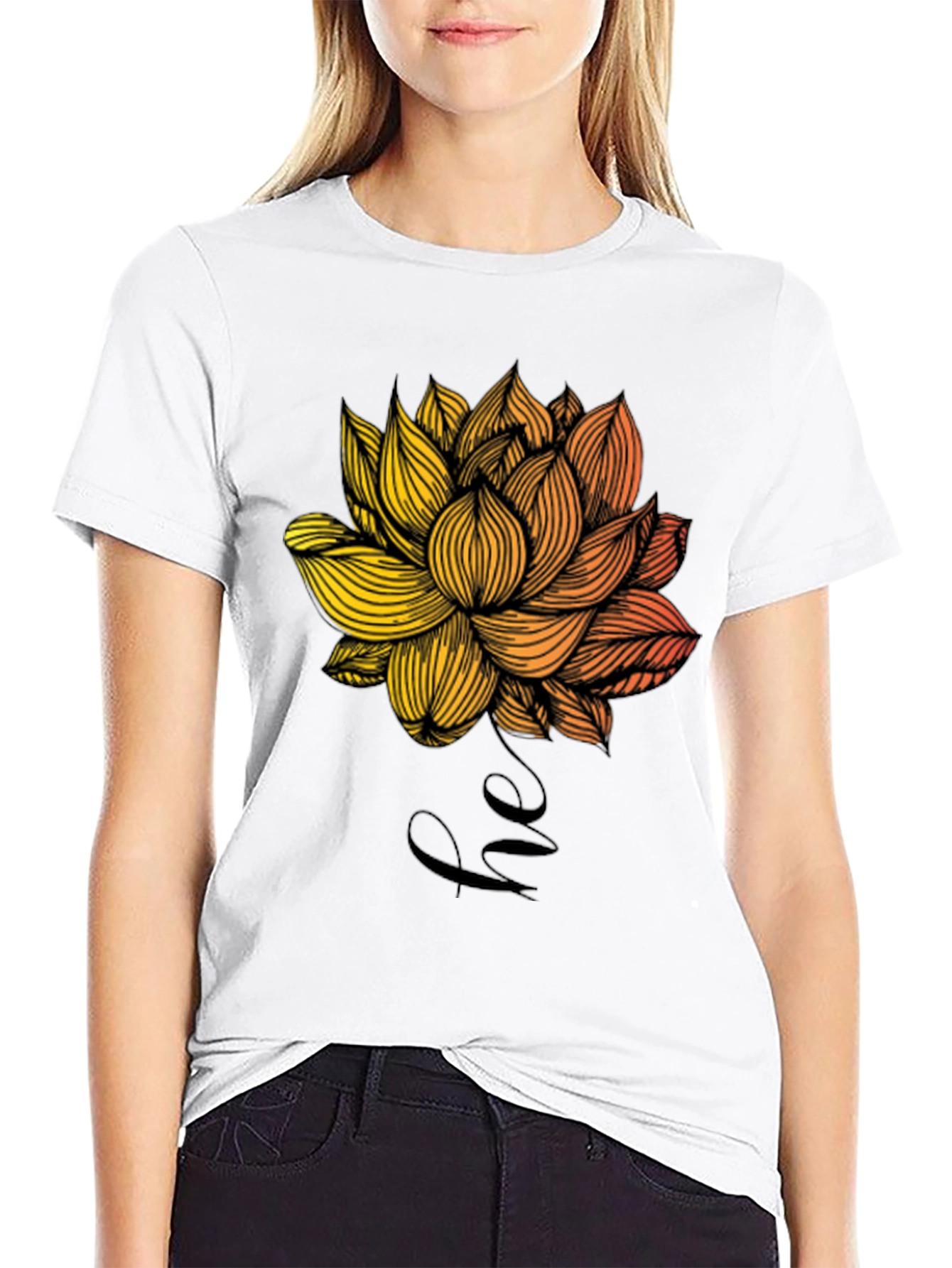 Floral Lotus Graphic Print Mens Black T-Shirt