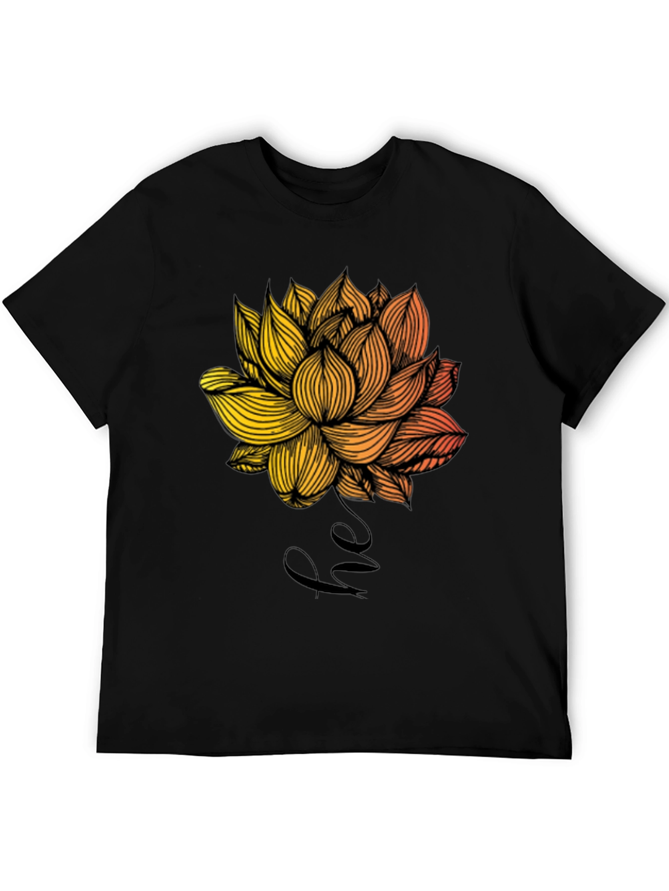 Floral Lotus Graphic Print Mens Black T-Shirt