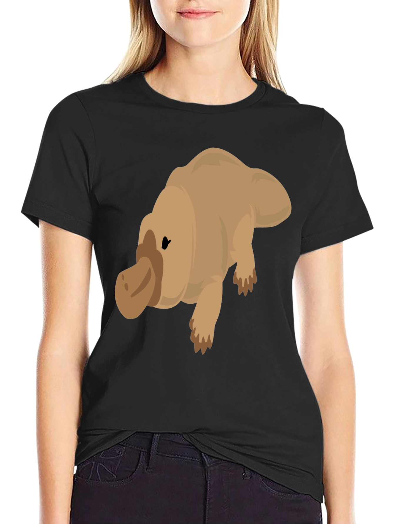 Cartoon Platypus Graphic Tee - Black T-Shirt