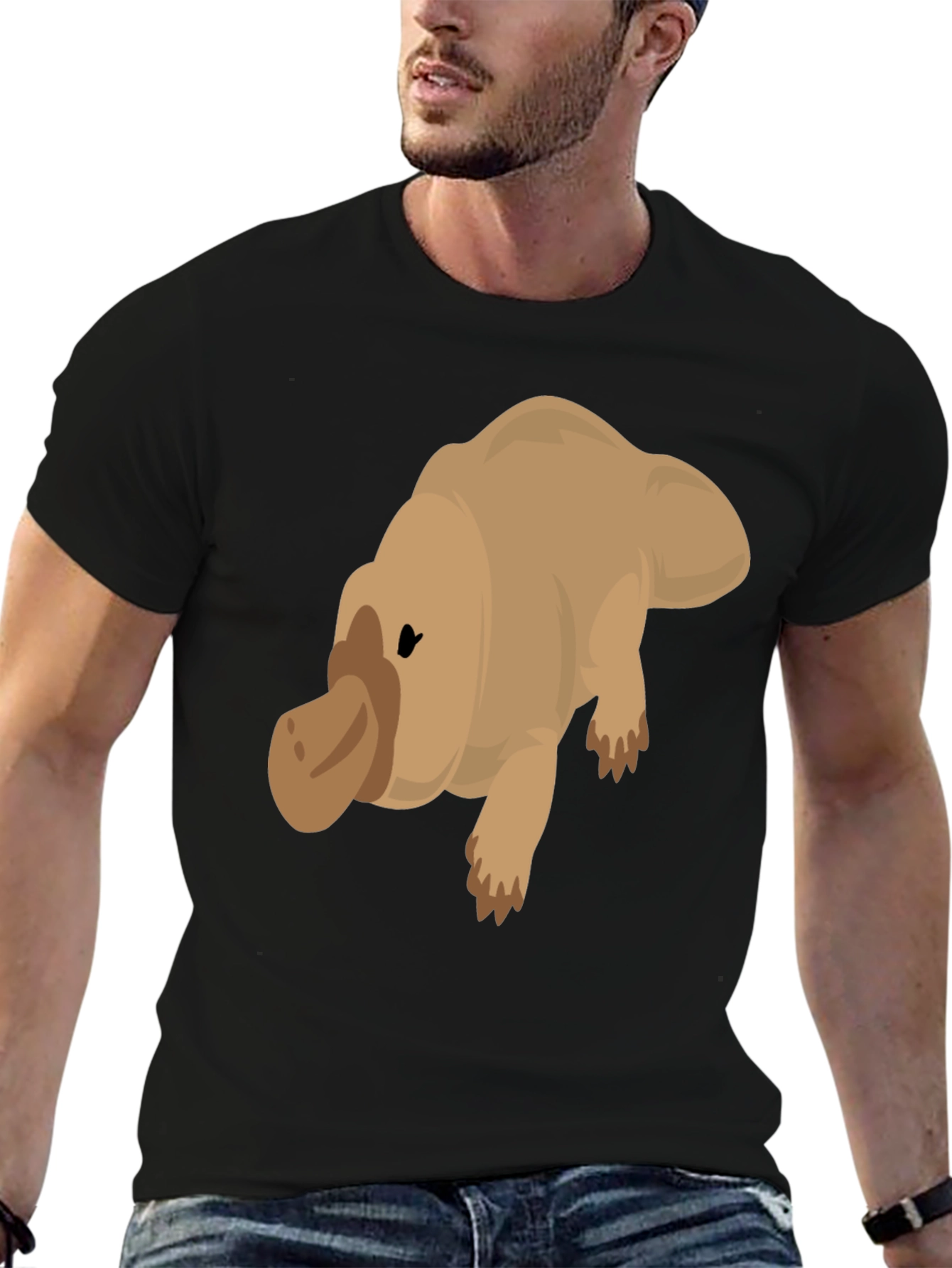 Cartoon Platypus Graphic Tee - Black T-Shirt