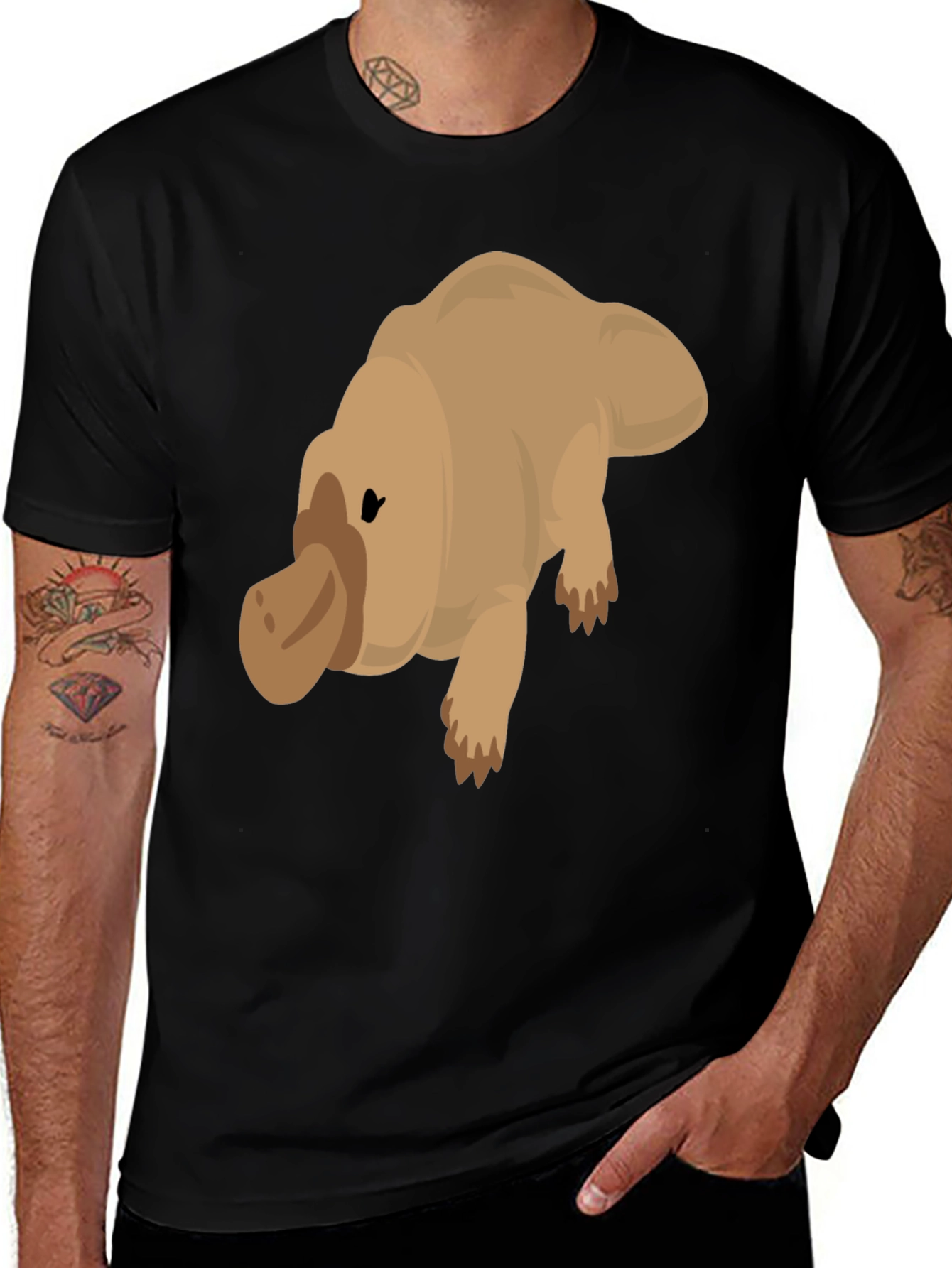 Cartoon Platypus Graphic Tee - Black T-Shirt
