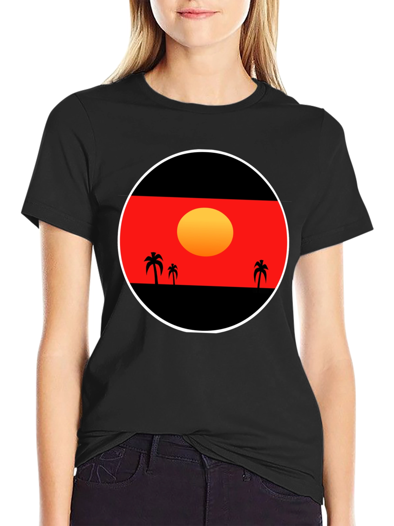 Sunset Palm Tee - Graphic Black T-Shirt