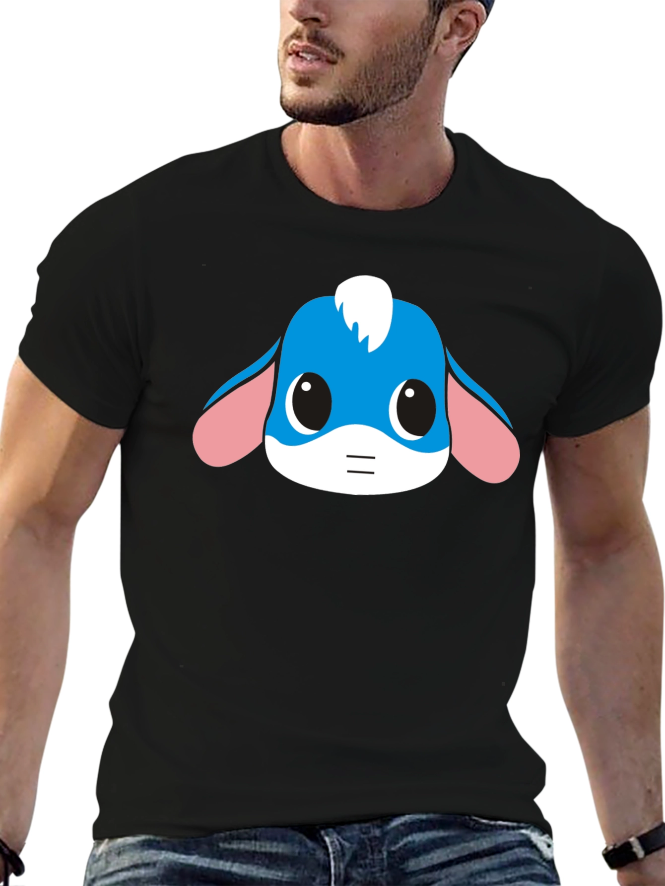 Cartoon Eeyore Graphic Black T-Shirt