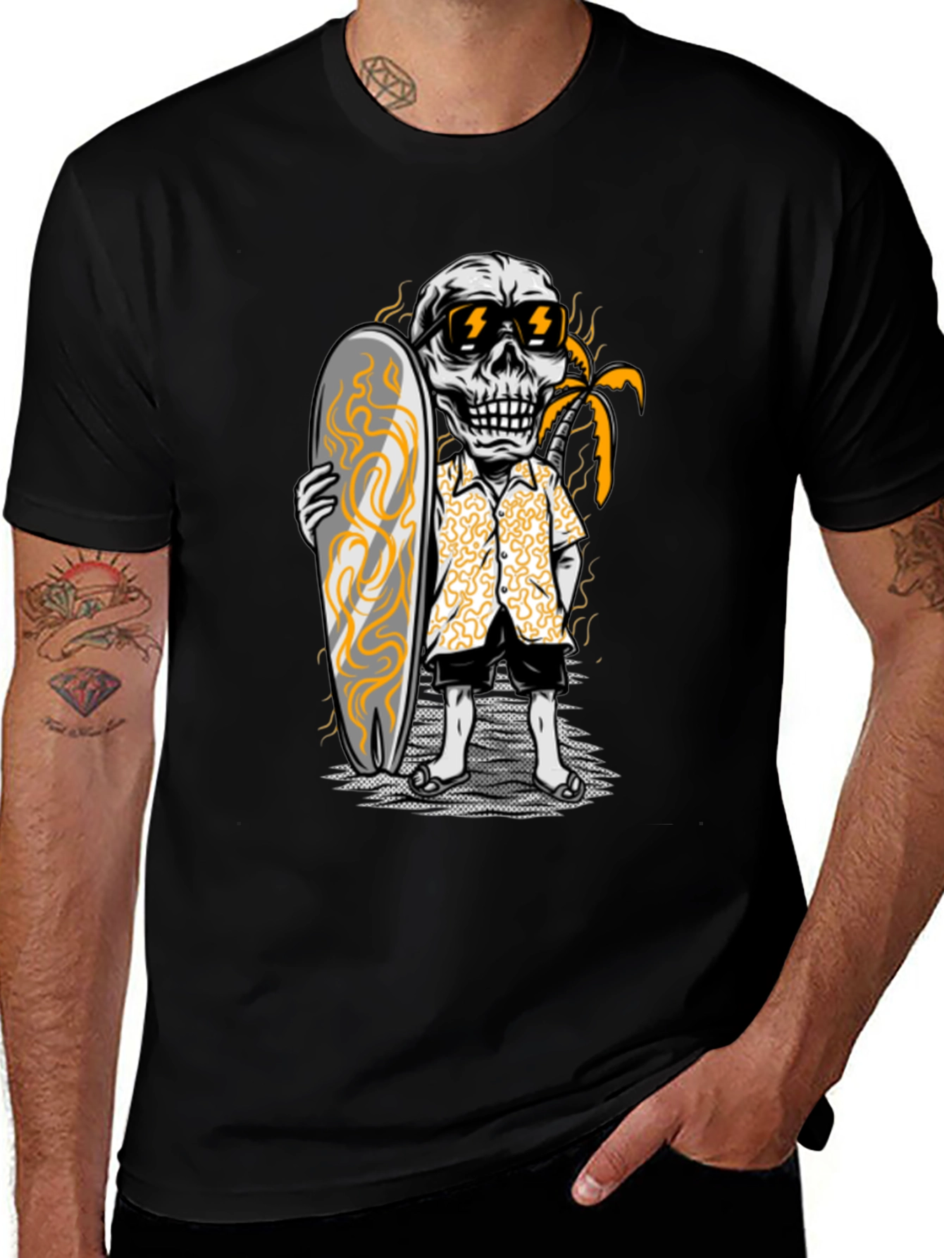 Surfing Skeleton Graphic Tee - Black