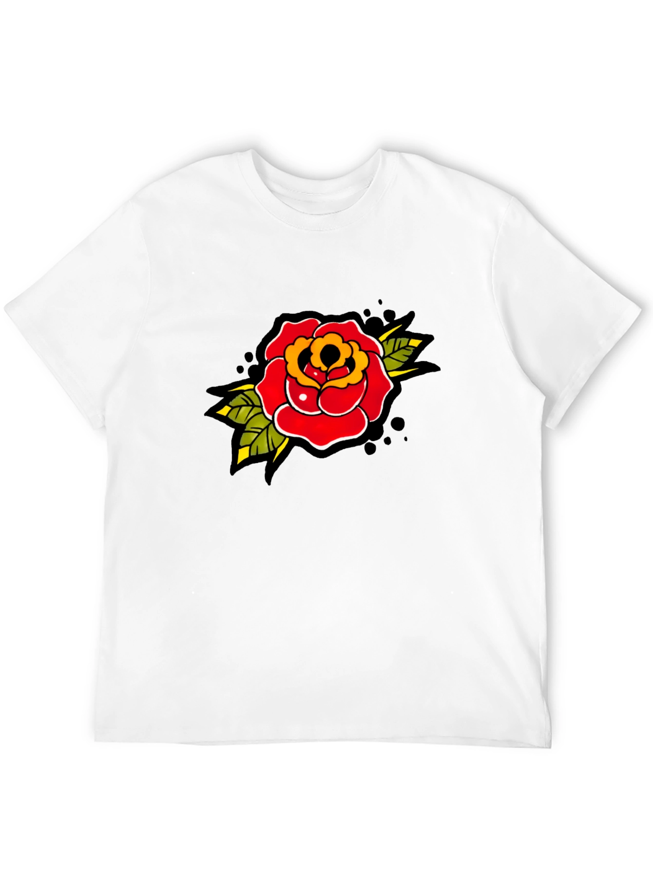 Rose Tattoo Print Black T-Shirt - Classic Style