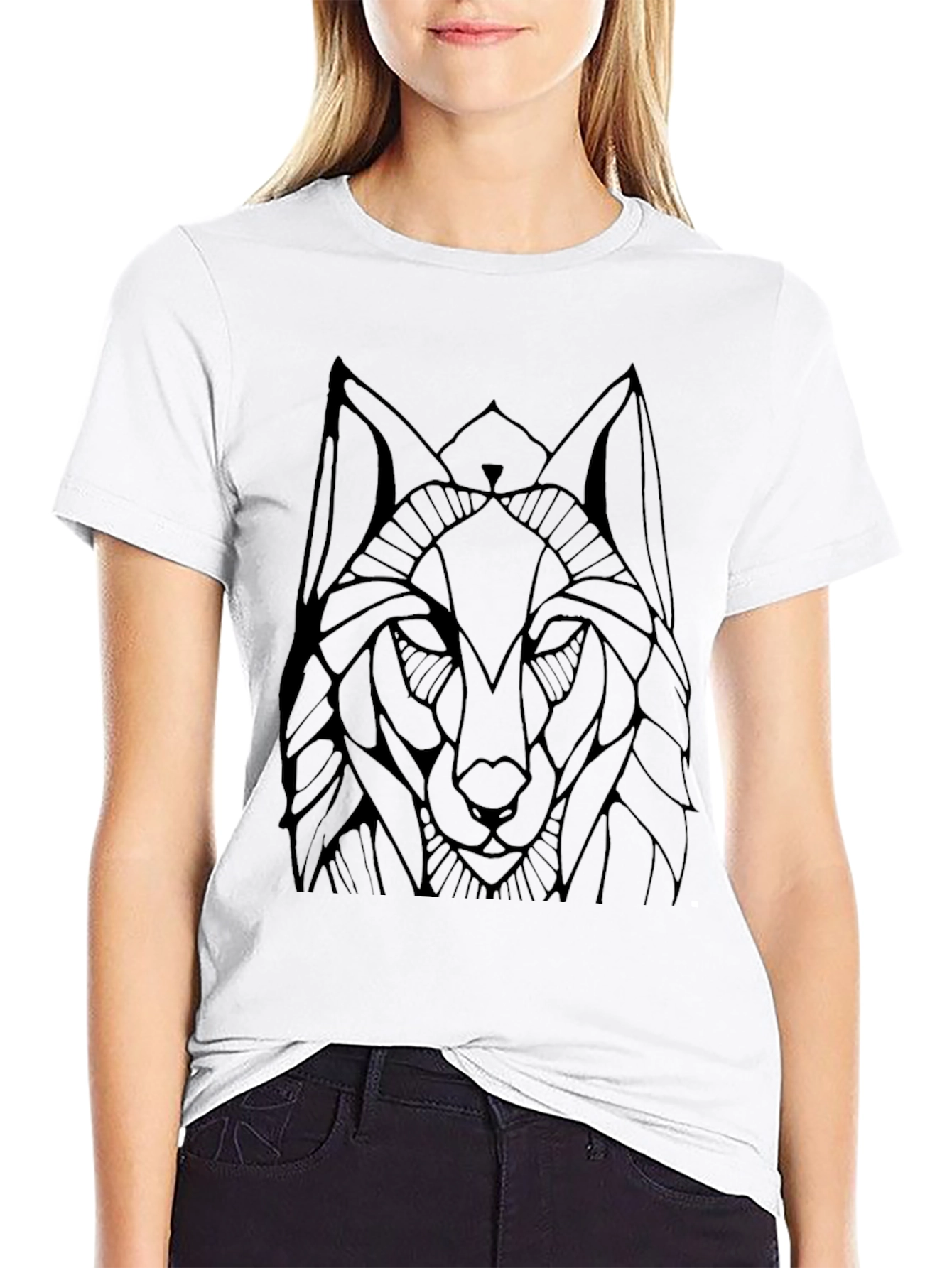 Geometric Wolf Graphic Tee - Black