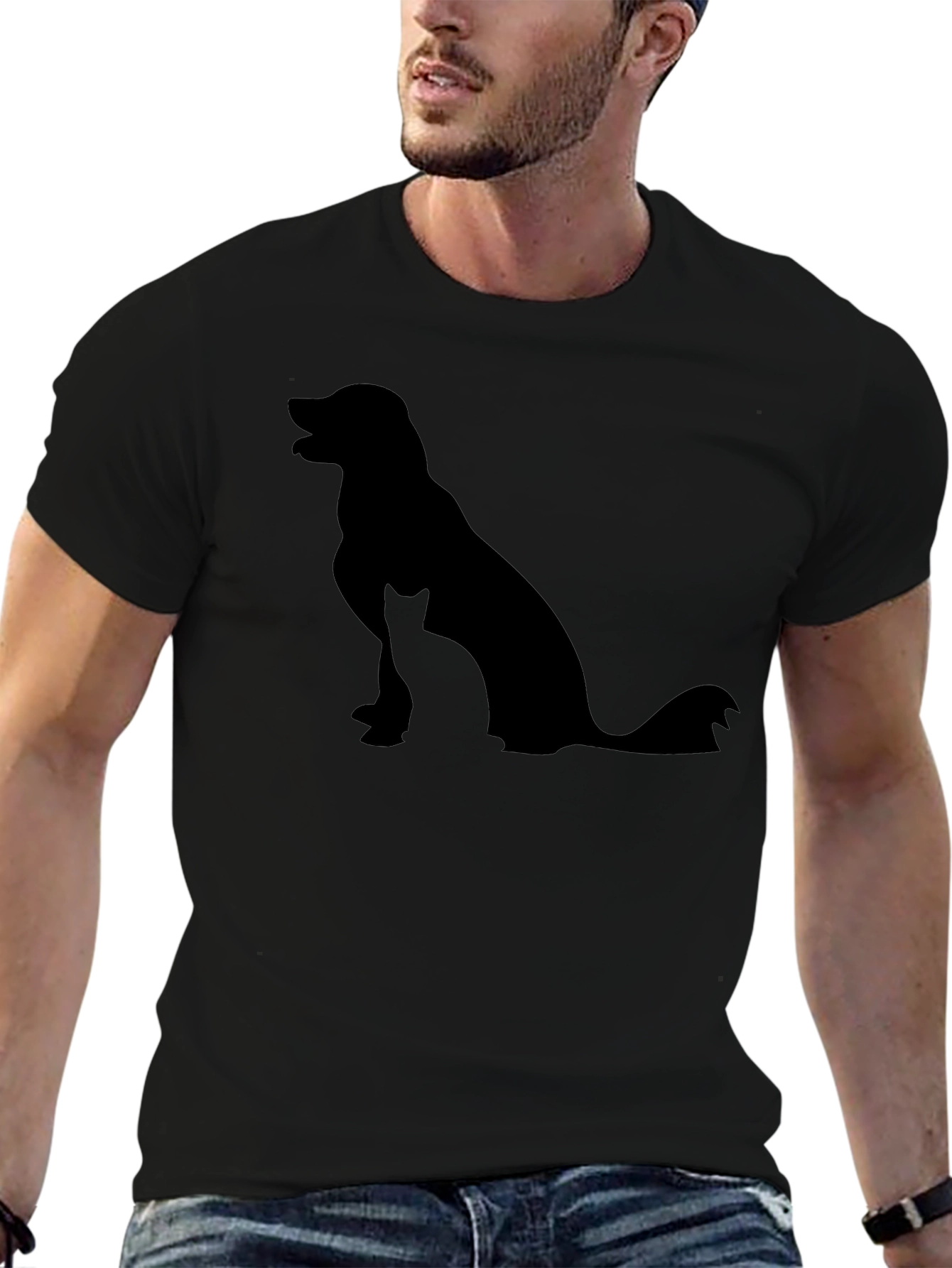 Dog and Cat Silhouette Black T-Shirt