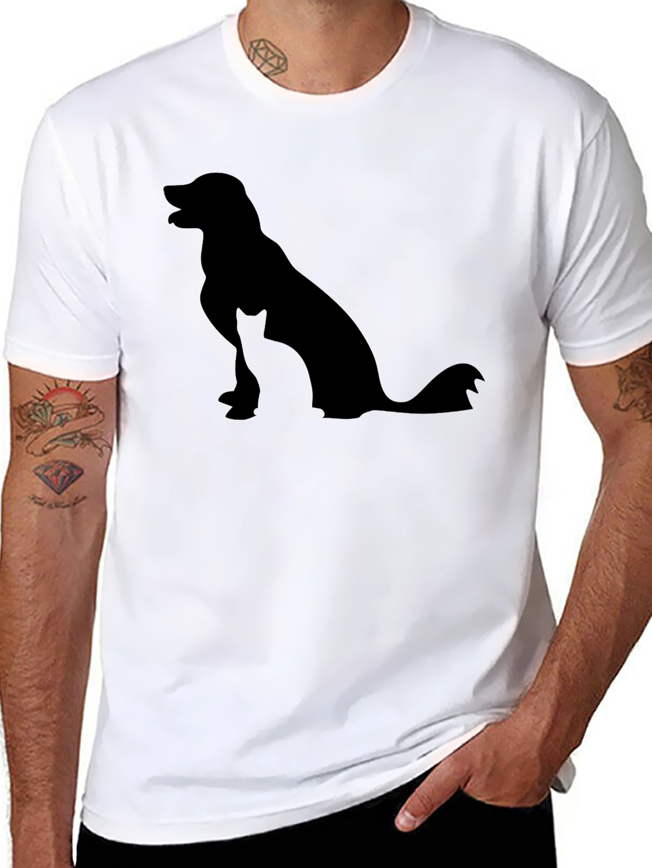 Dog and Cat Silhouette Black T-Shirt