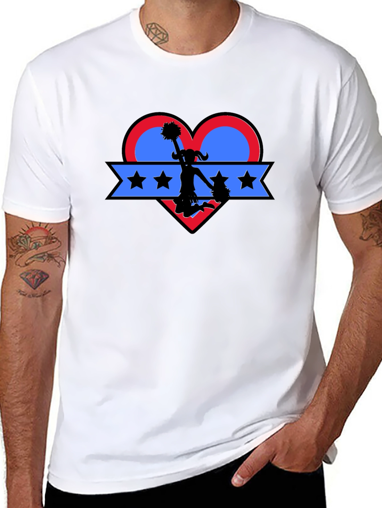 Cheerleader Heart Graphic T-Shirt - Patriotic Spirit!