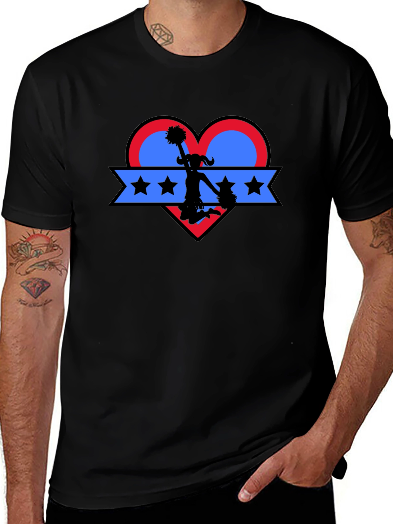 Cheerleader Heart Graphic T-Shirt - Patriotic Spirit!