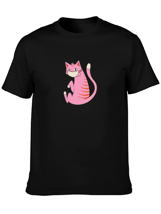 Funny Pink Cat Wearing Mask Graphic T-Shirt