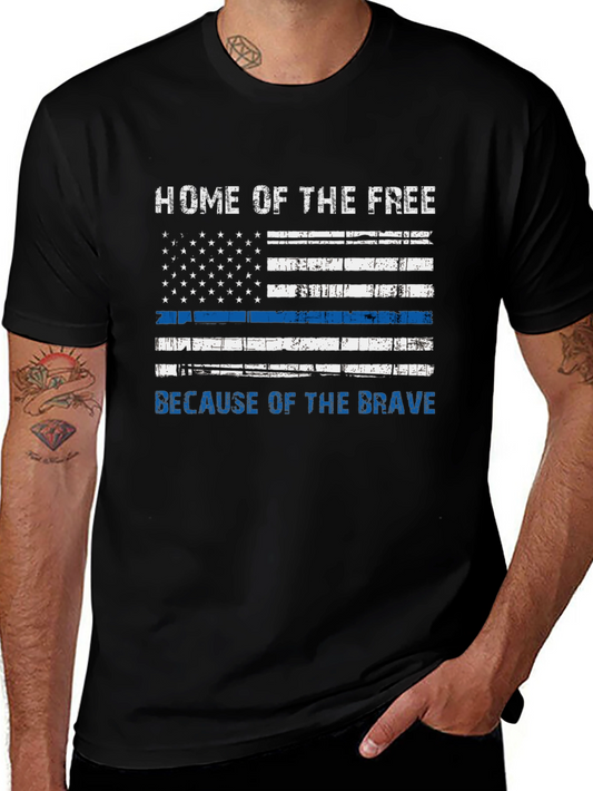 Home of the Free T-Shirt - Thin Blue Line Flag