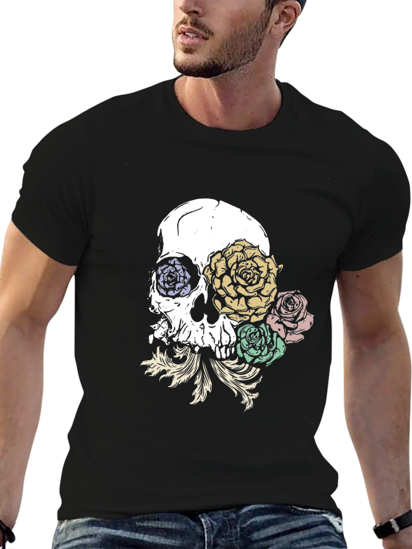 Skull & Roses Graphic T-Shirt - Trendy Streetwear