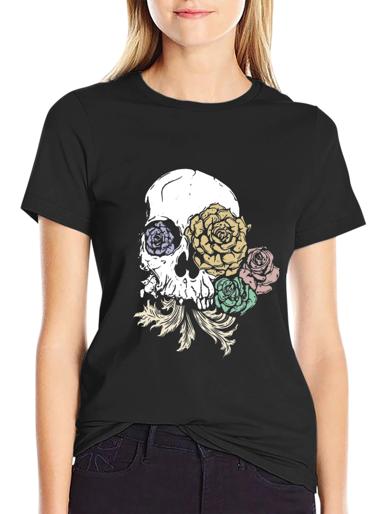 Skull & Roses Graphic T-Shirt - Trendy Streetwear