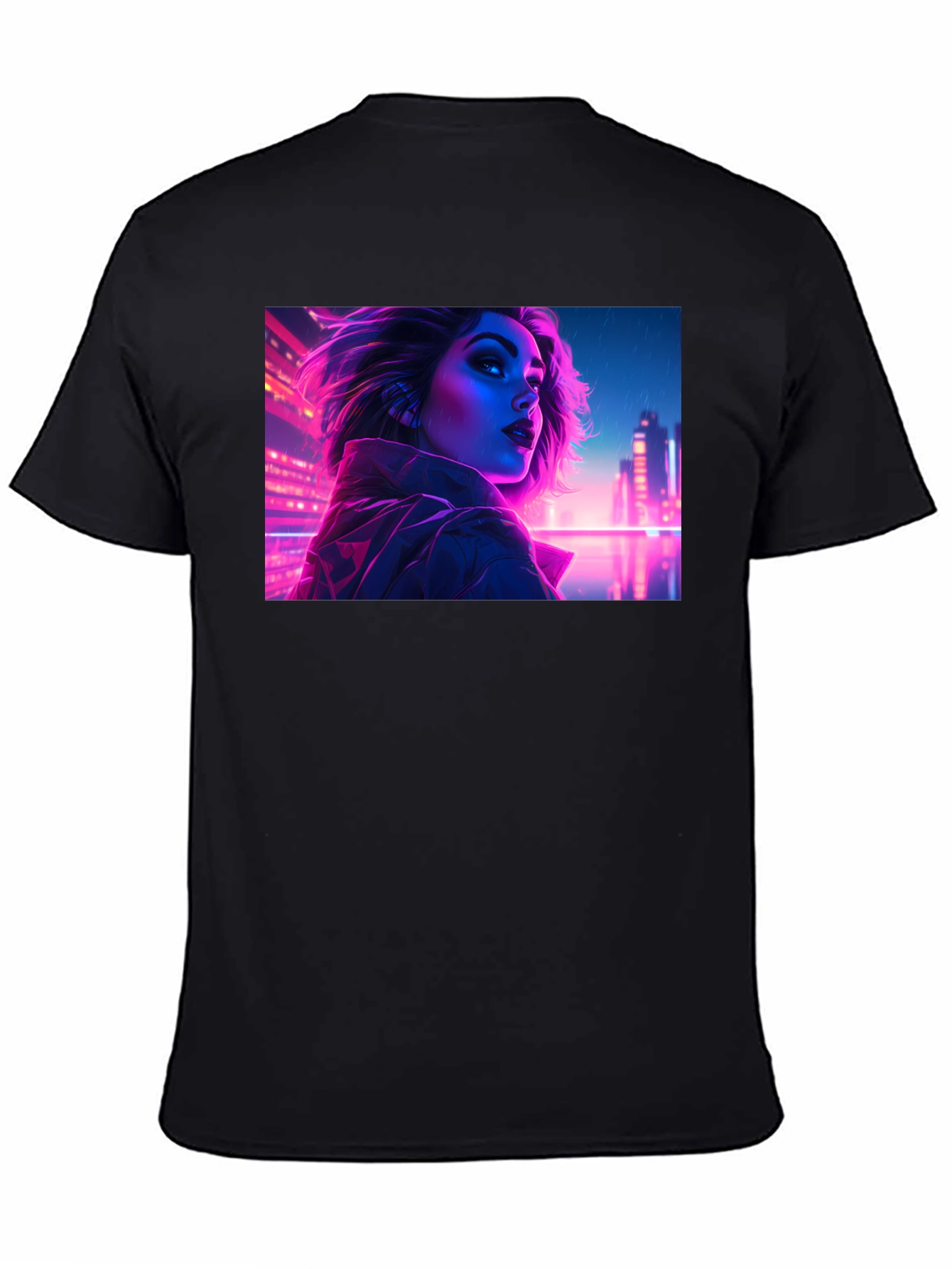 Cyberpunk Neon Woman Graphic Tee - Black