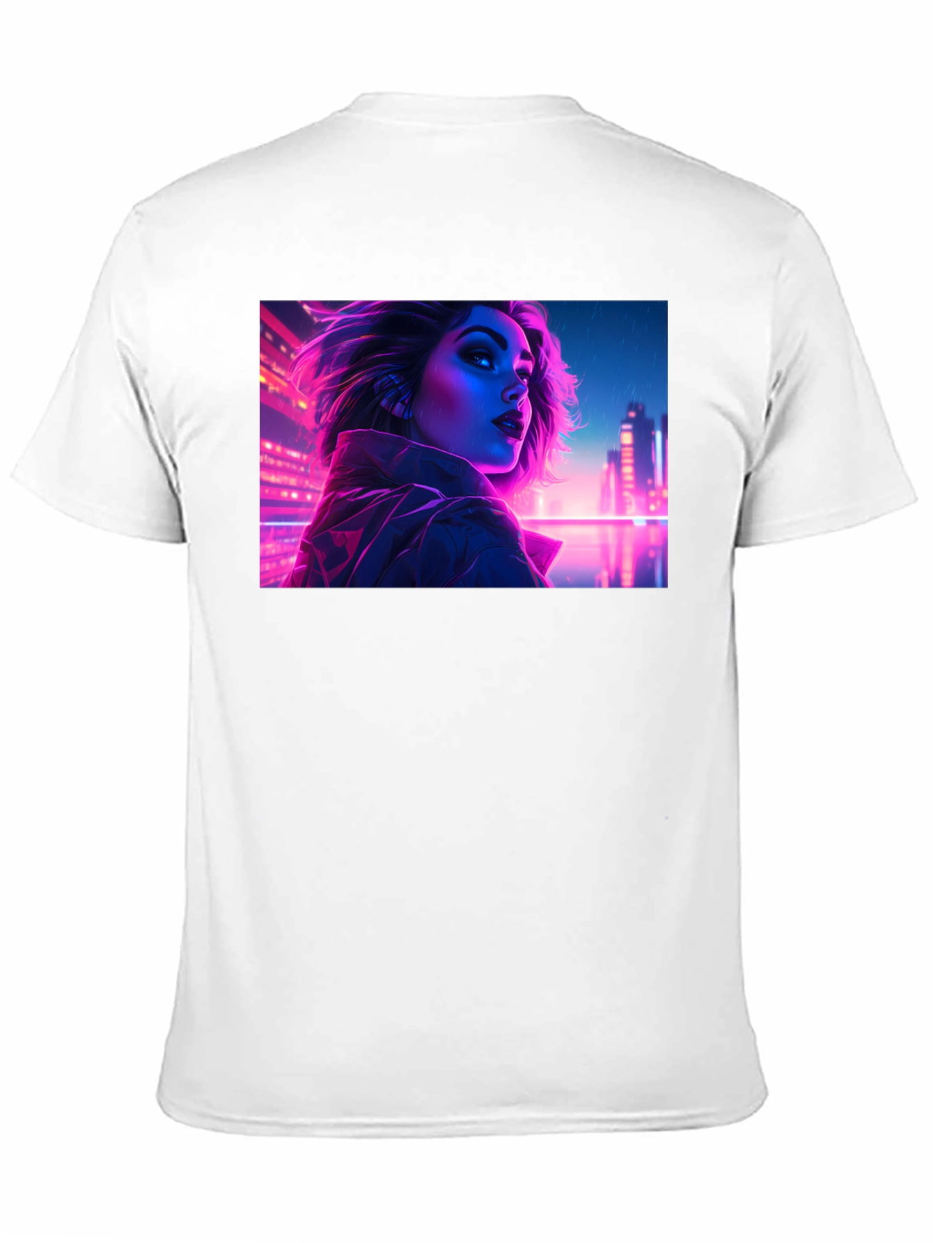 Cyberpunk Neon Woman Graphic Tee - Black