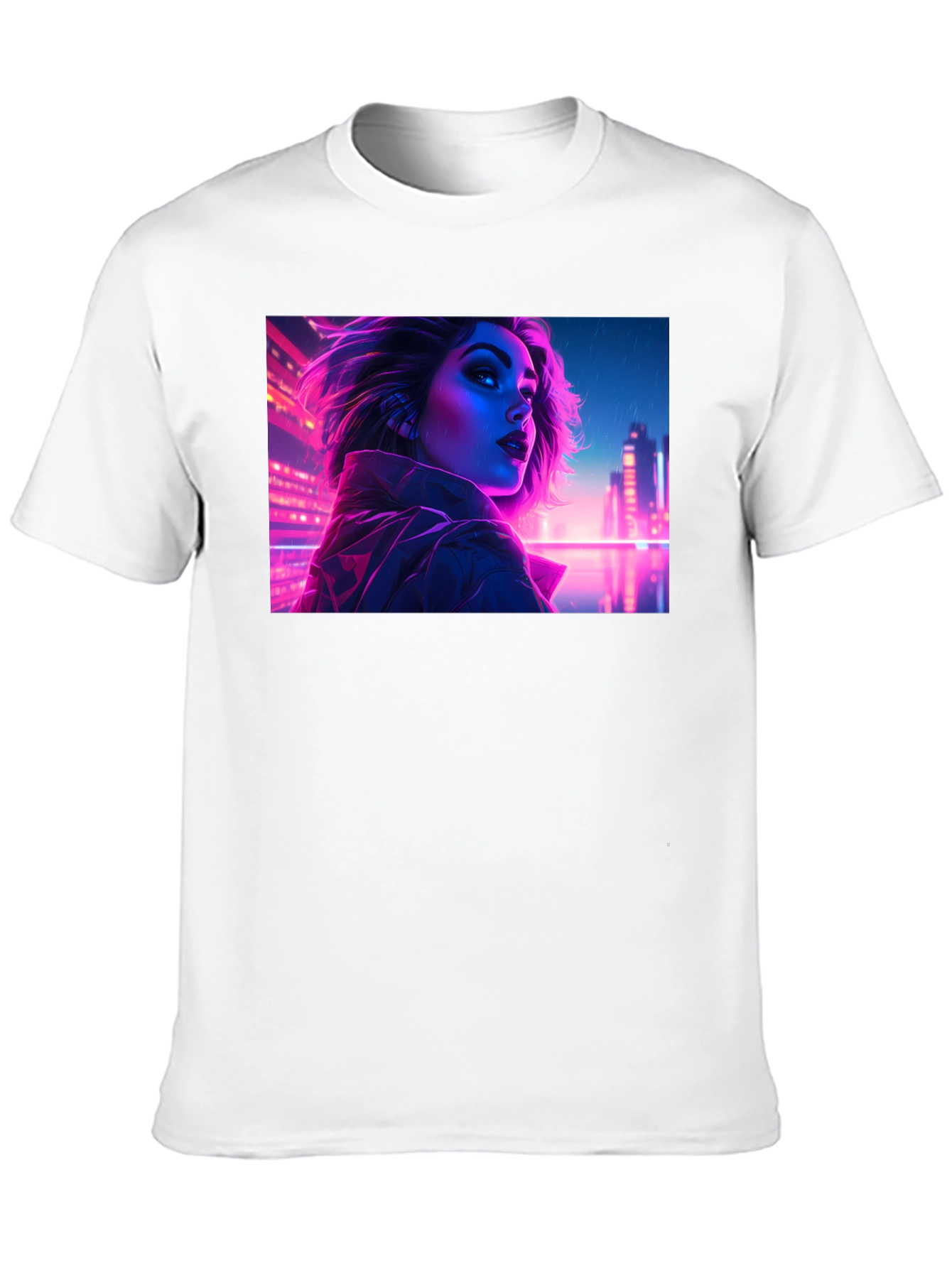 Cyberpunk Neon Woman Graphic Tee - Black