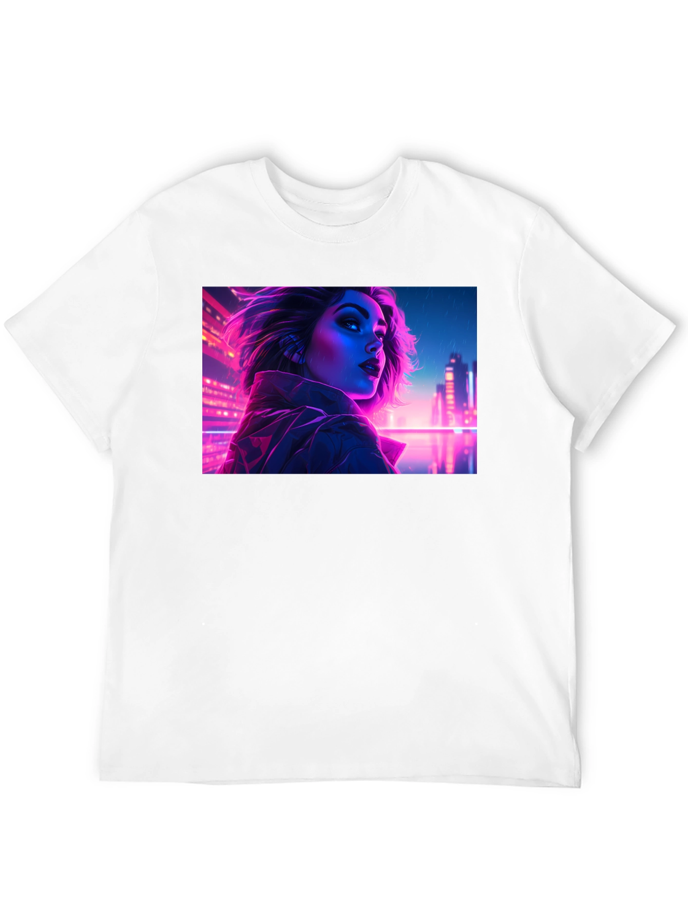 Cyberpunk Neon Woman Graphic Tee - Black