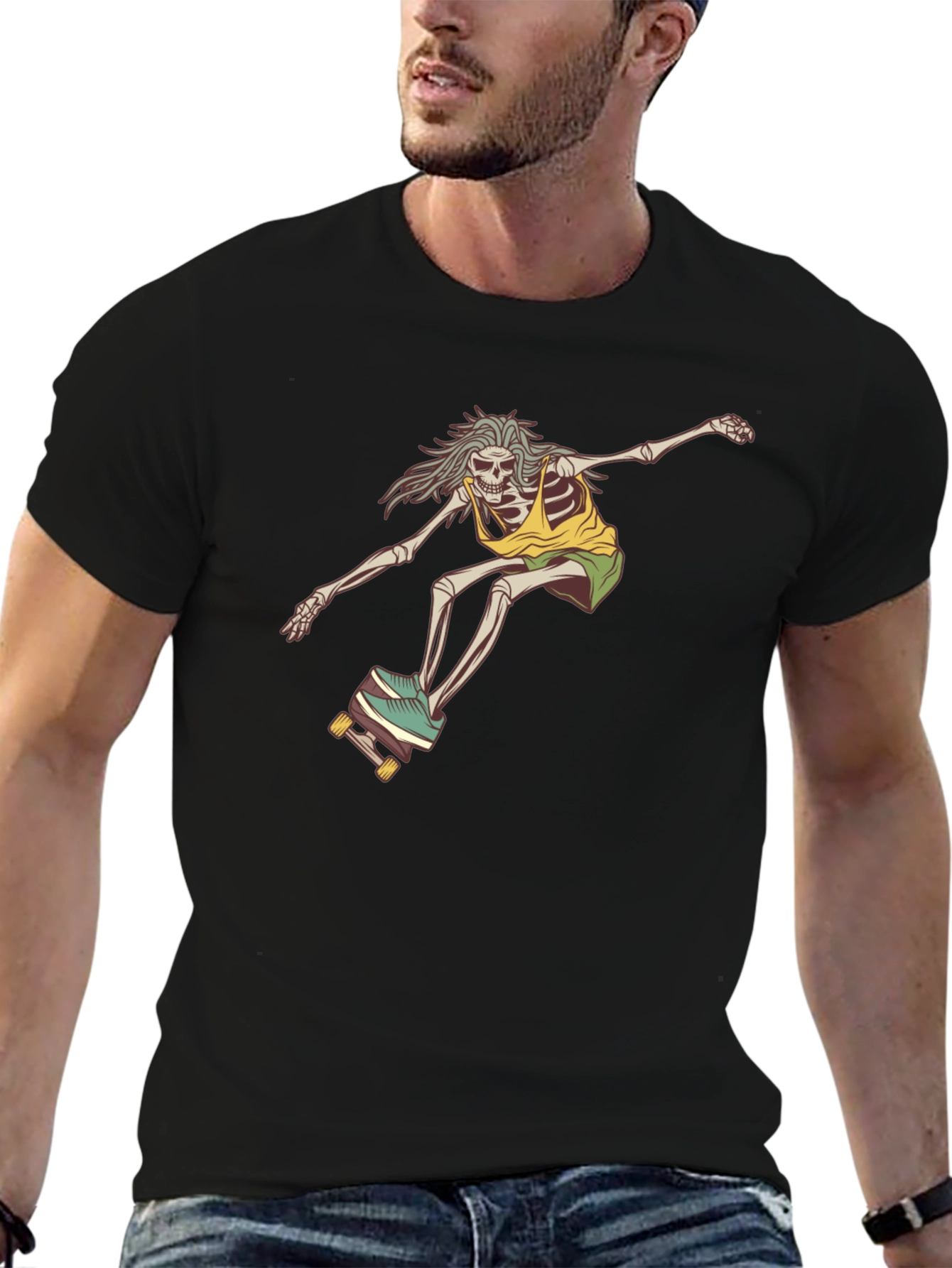 Skateboarding Skeleton Graphic Tee - Black