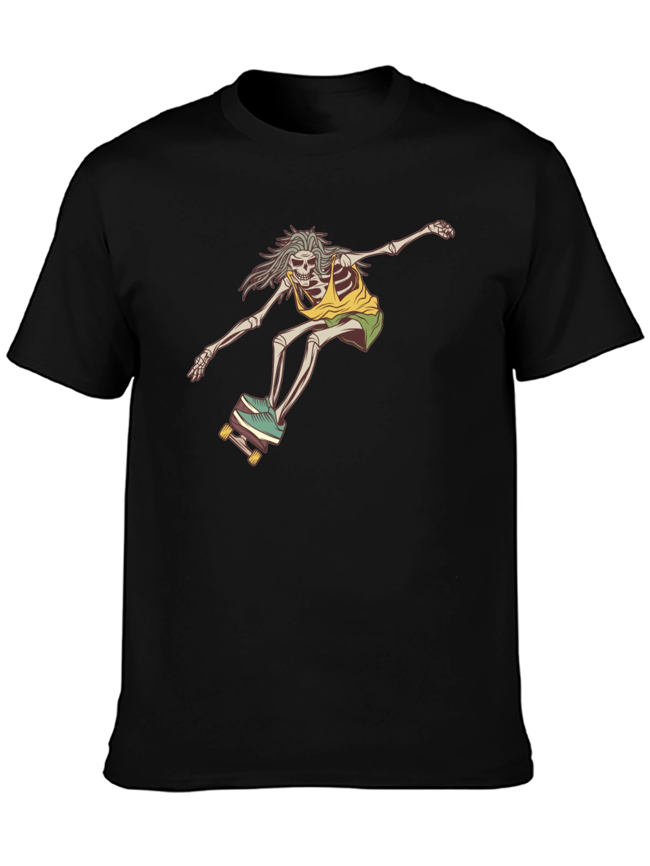 Skateboarding Skeleton Graphic Tee - Black