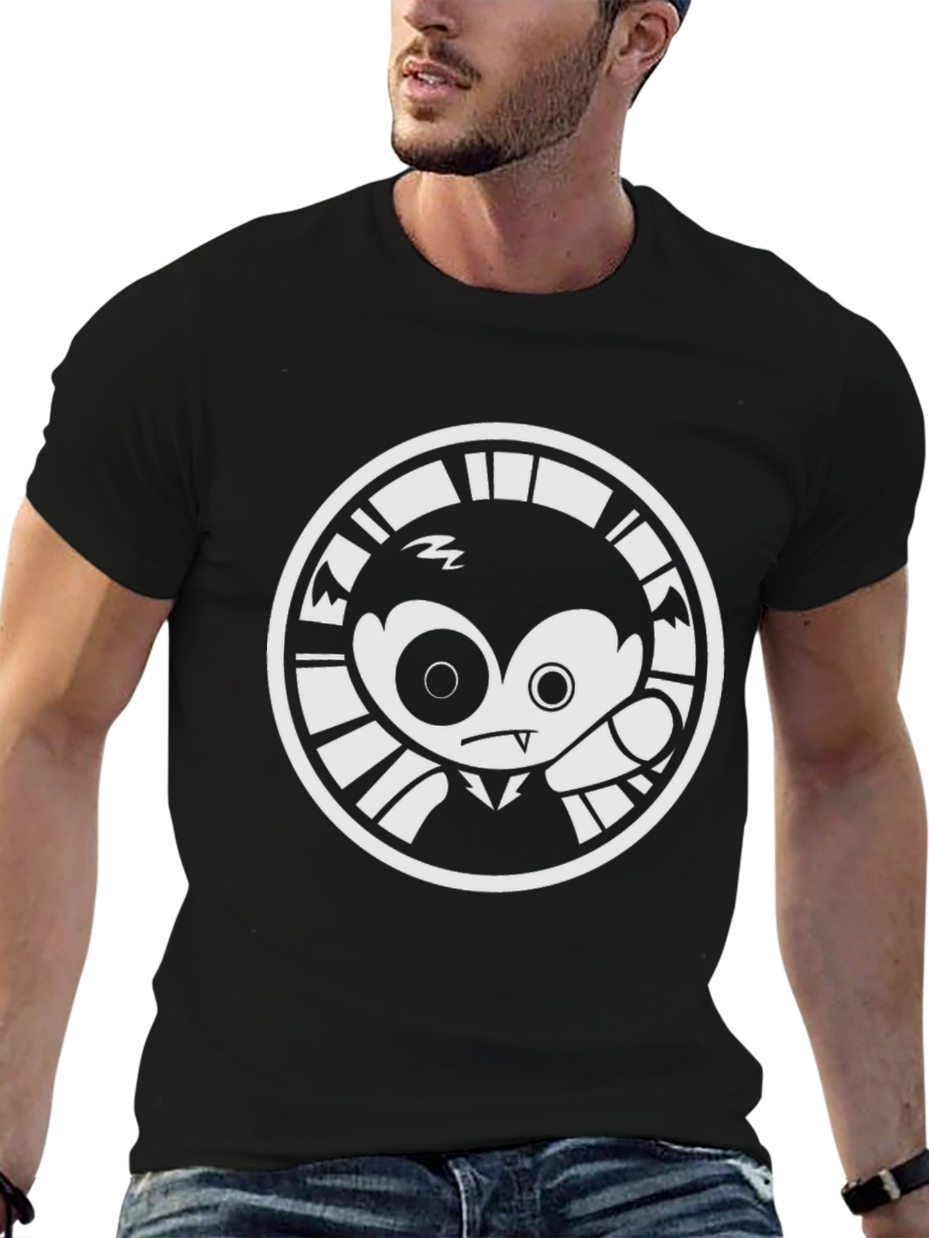 Cartoon Vampire Graphic Tee - Unisex Black T-Shirt