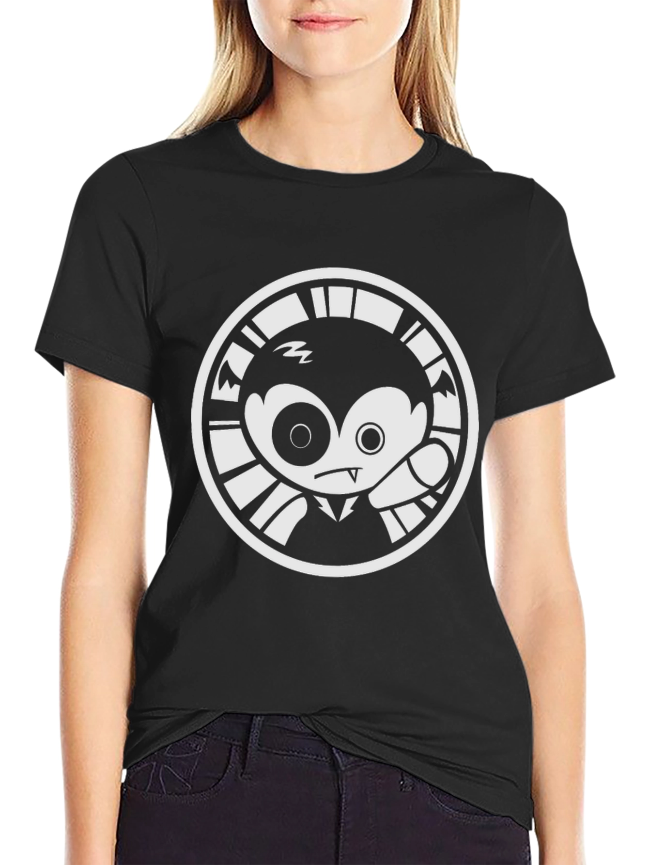 Cartoon Vampire Graphic Tee - Unisex Black T-Shirt