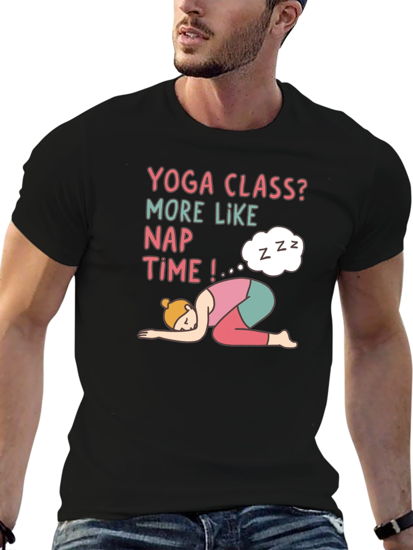 Yoga Class Nap Time Black T-Shirt