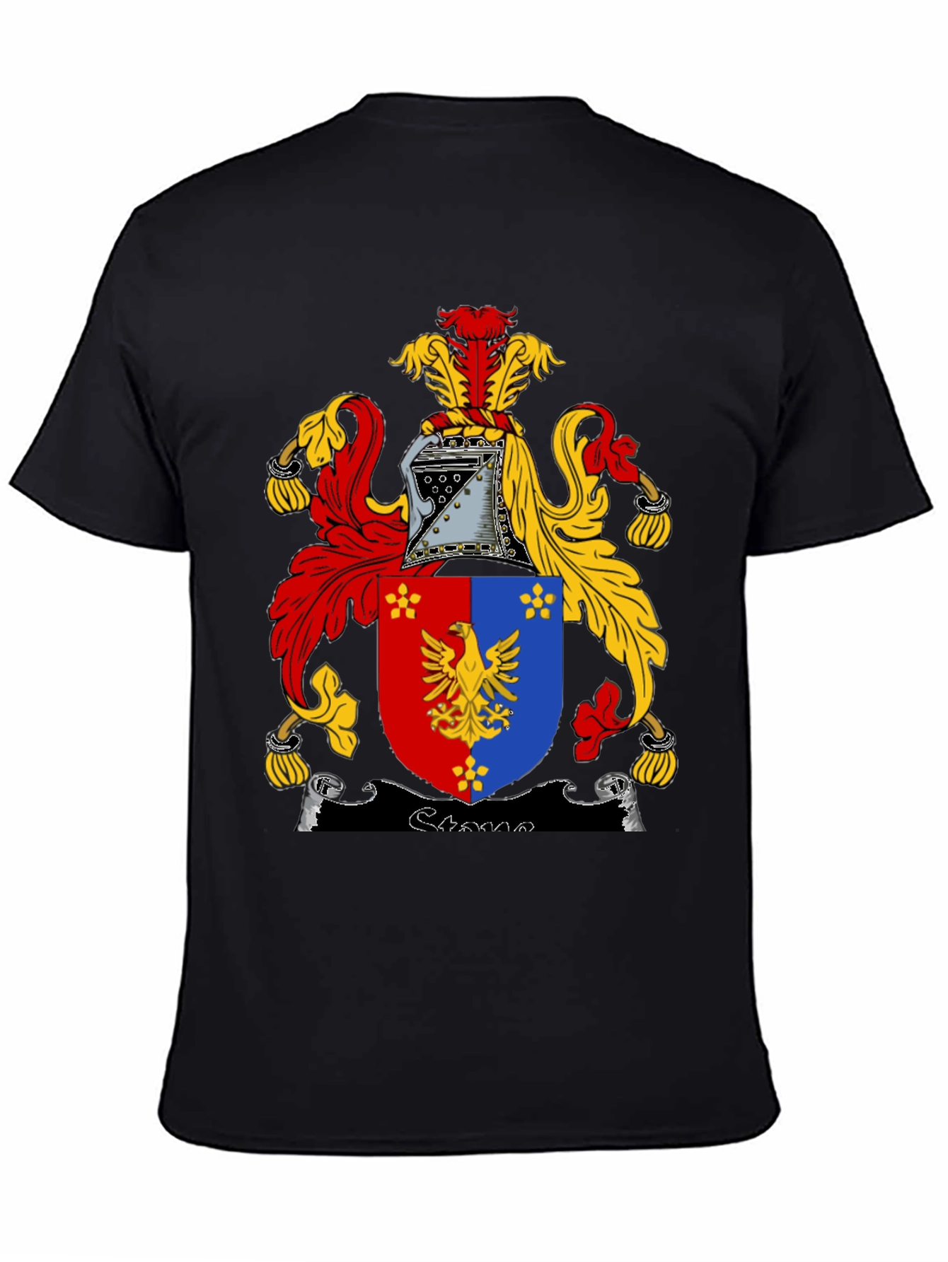 Black T-Shirt with Medieval Coat of Arms Graphic