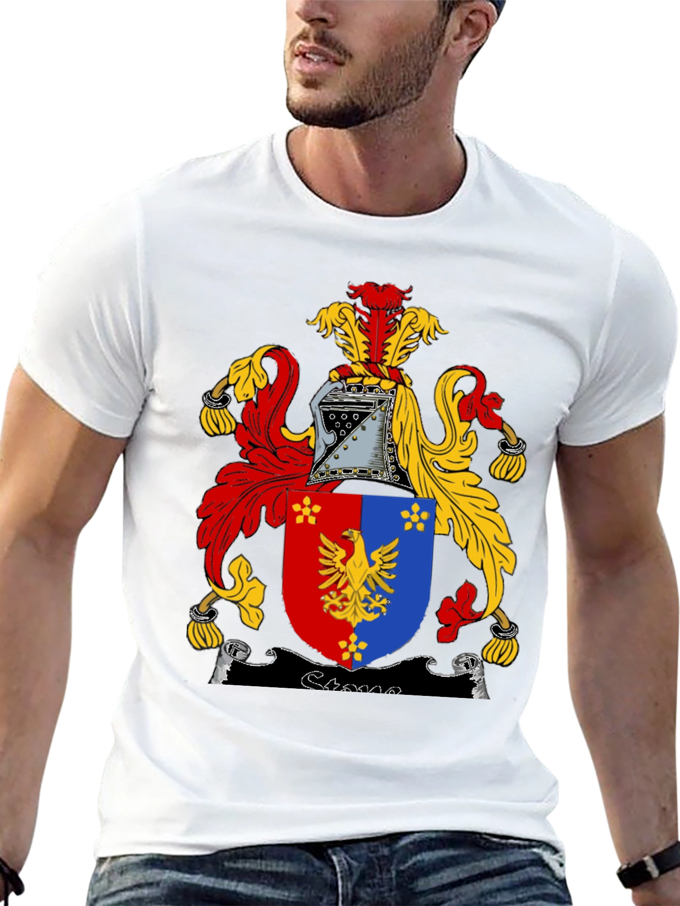 Black T-Shirt with Medieval Coat of Arms Graphic