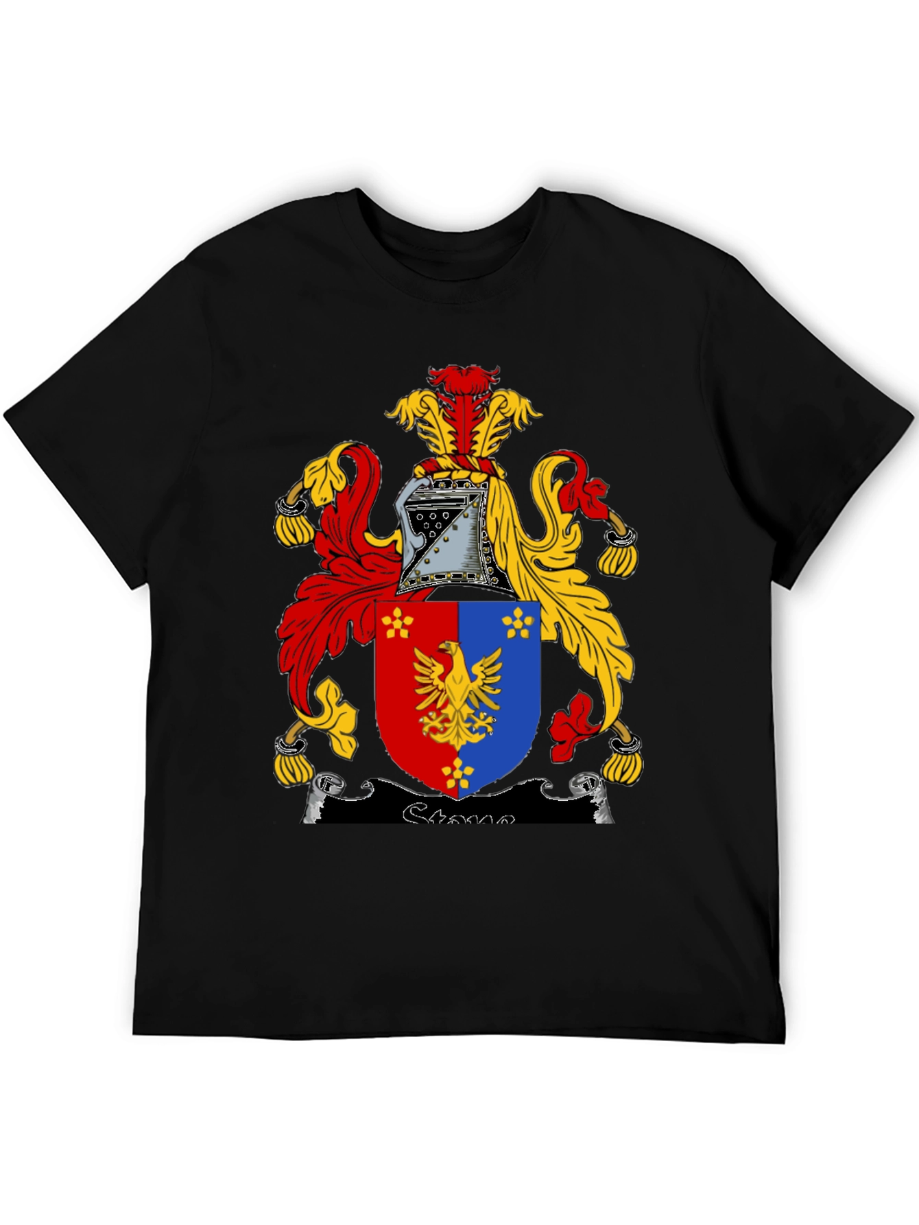 Black T-Shirt with Medieval Coat of Arms Graphic