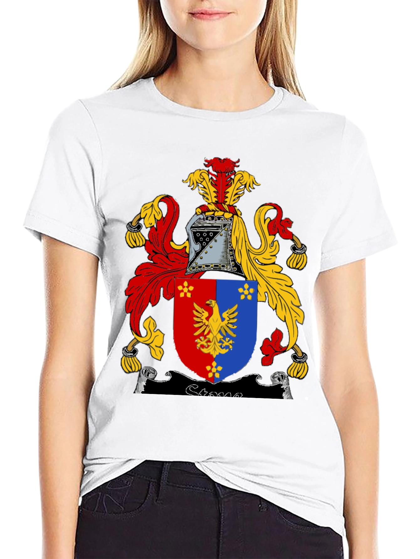 Black T-Shirt with Medieval Coat of Arms Graphic