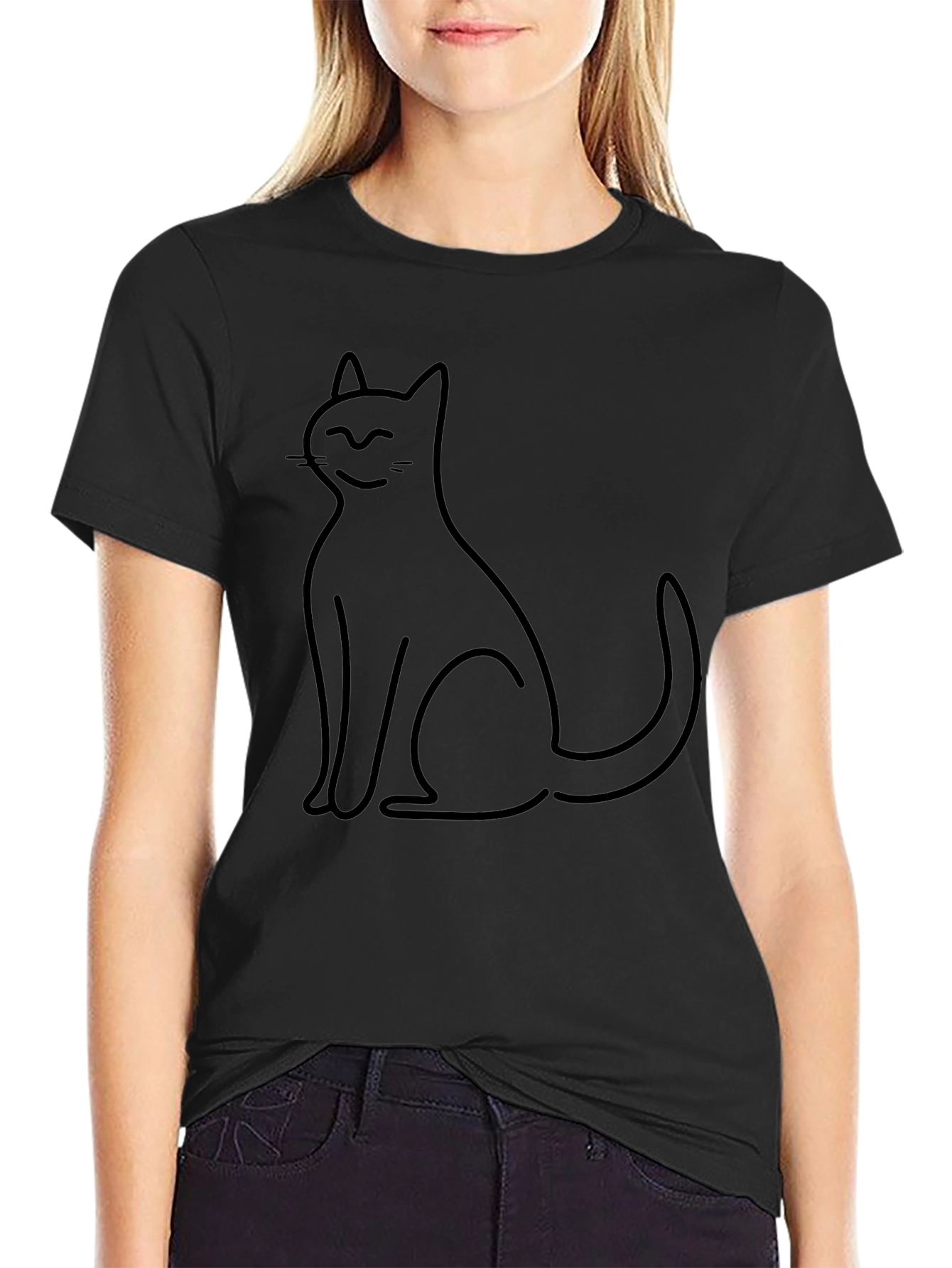 Minimalist Cat T-Shirt - Black