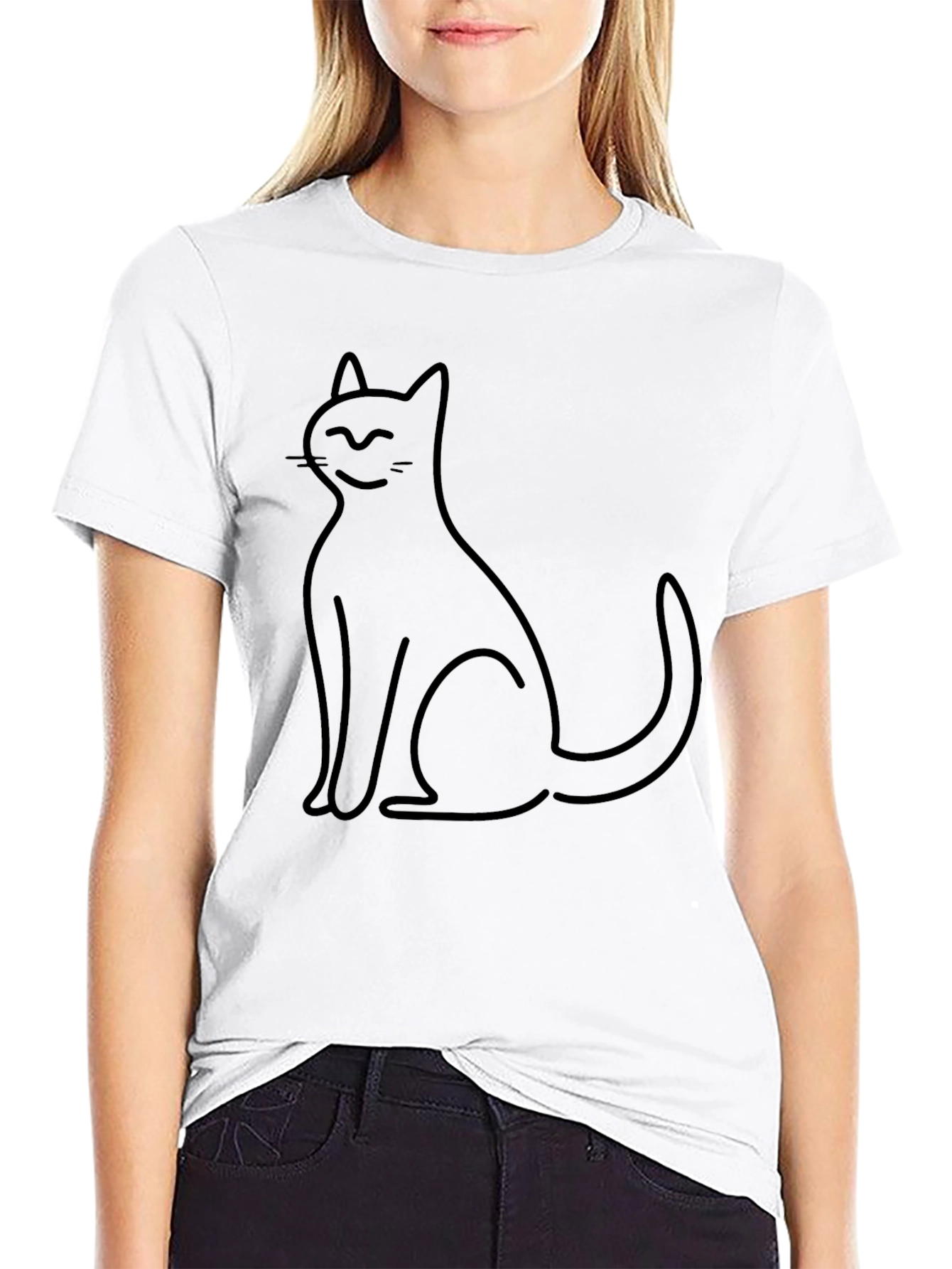 Minimalist Cat T-Shirt - Black