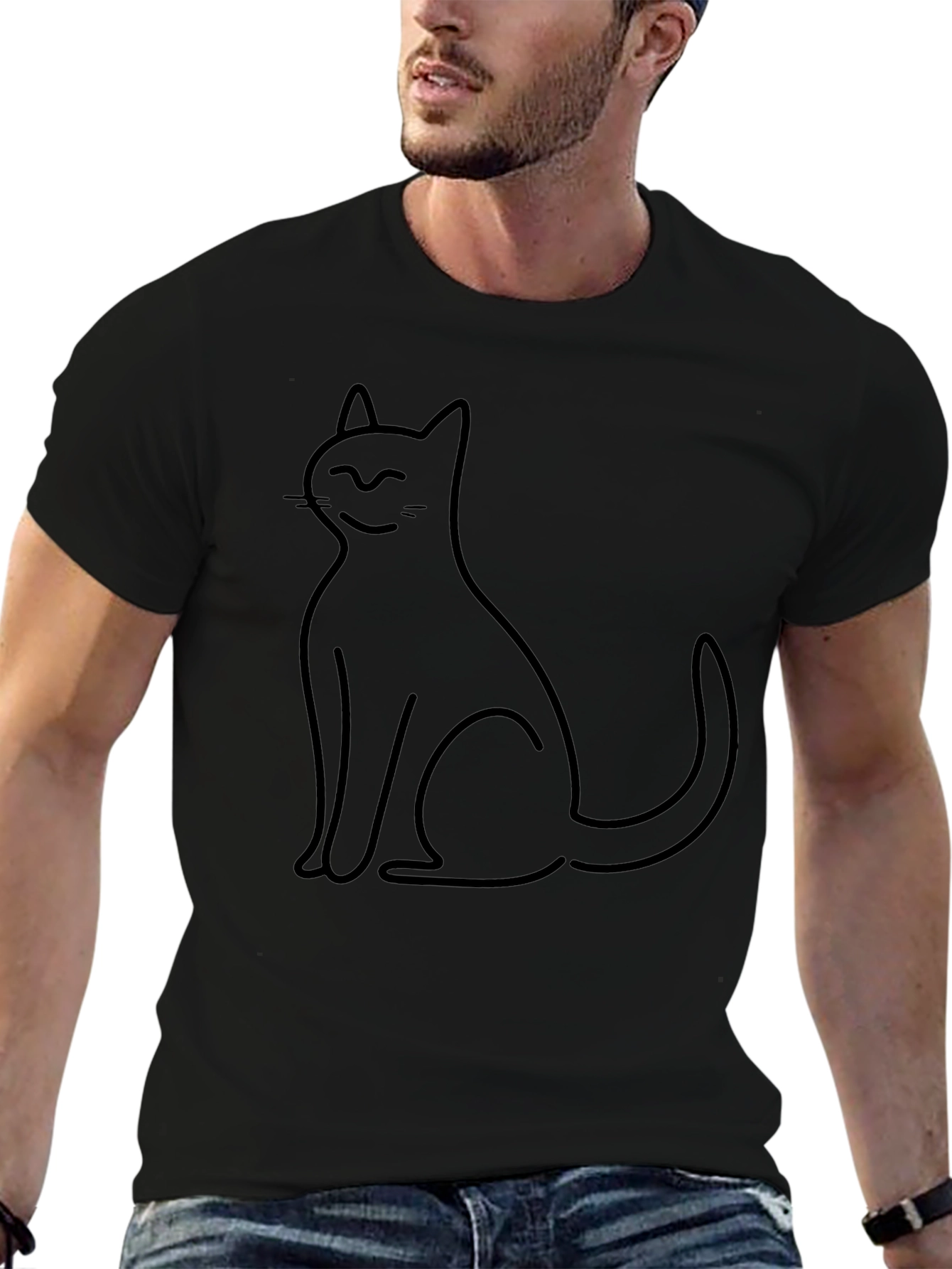 Minimalist Cat T-Shirt - Black